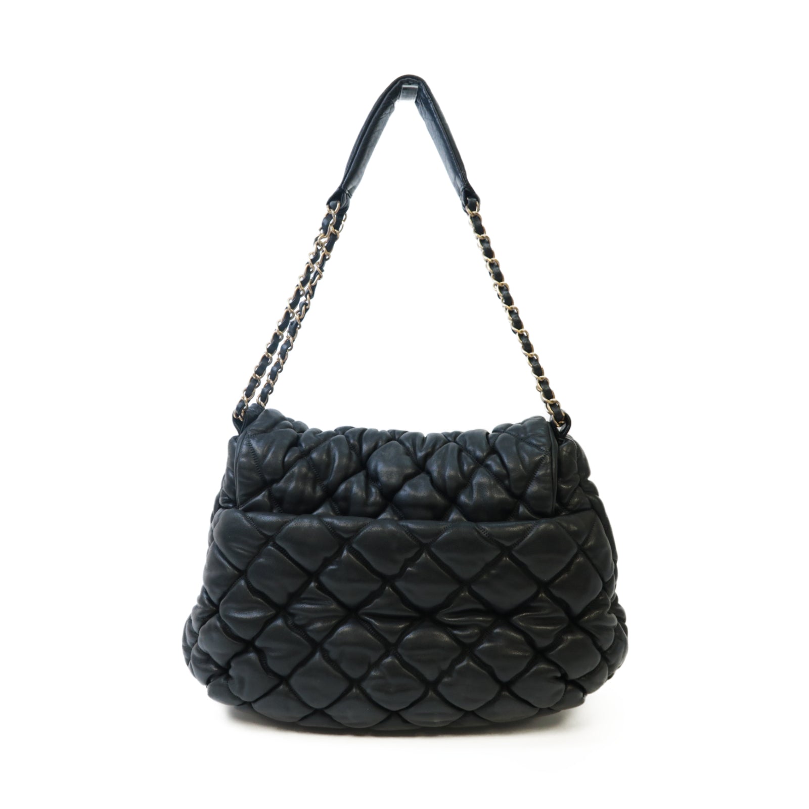 CHANEL 菱格牛皮皮革Chain Shoulder金扣鏈帶肩背袋黑色