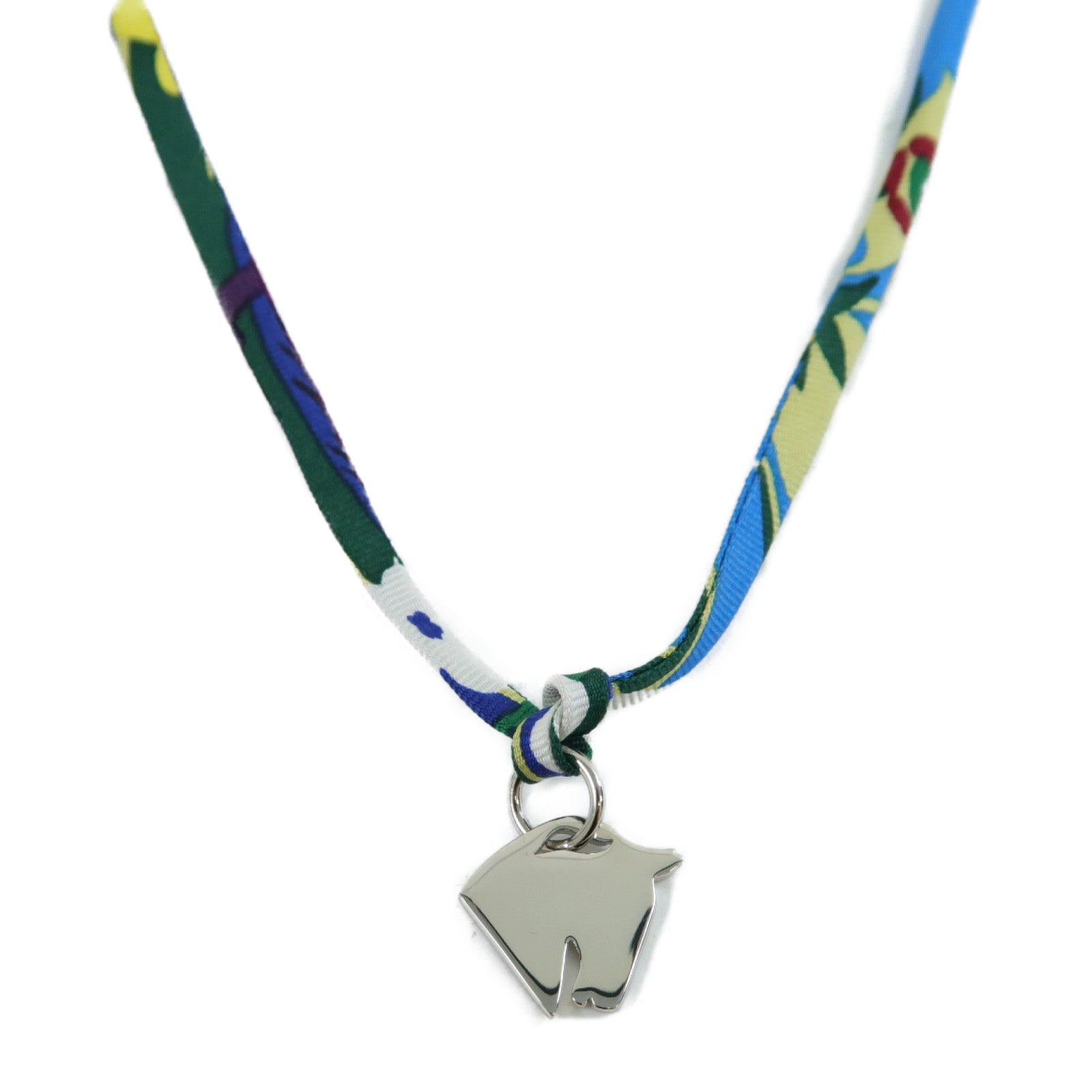 HERMES 絲質Horse Necklace項鍊綠色