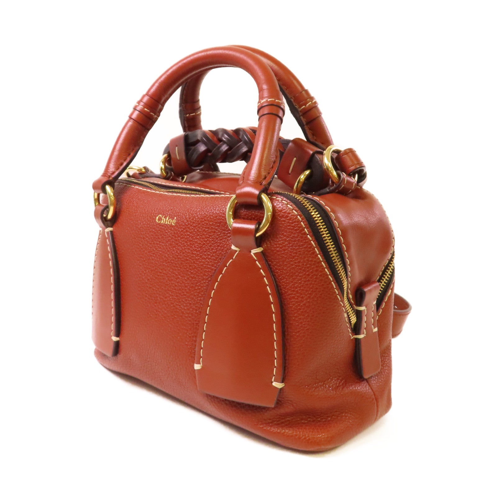 Chloe 牛皮皮革2Way Shoulder Bag金扣手挽肩背兩用袋啡色