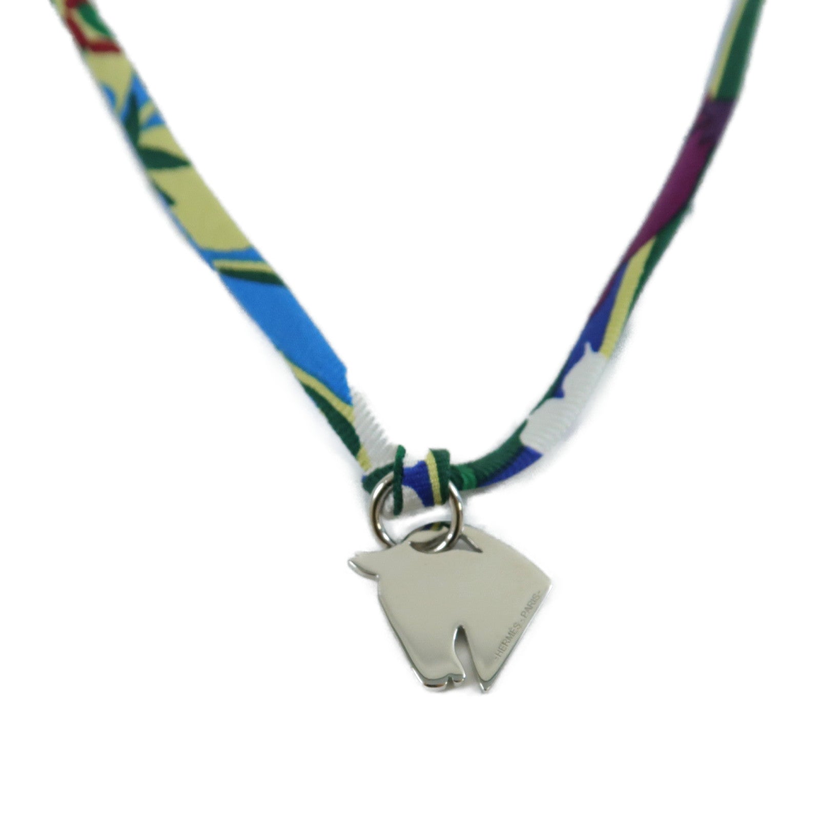 HERMES 絲質Horse Necklace項鍊綠色