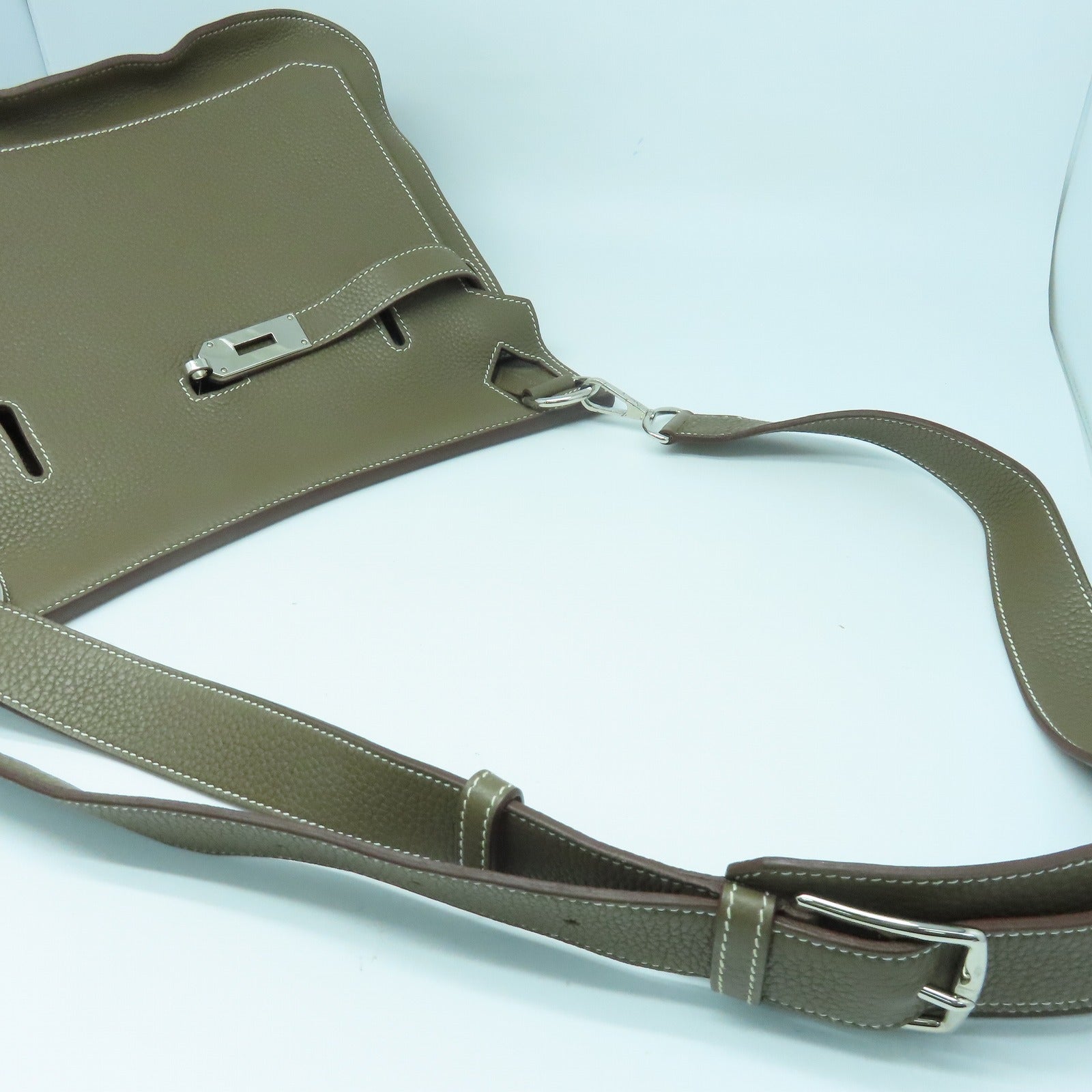 HERMES Clemence皮革Jypsiere 34银扣肩背袋Etoupe灰色