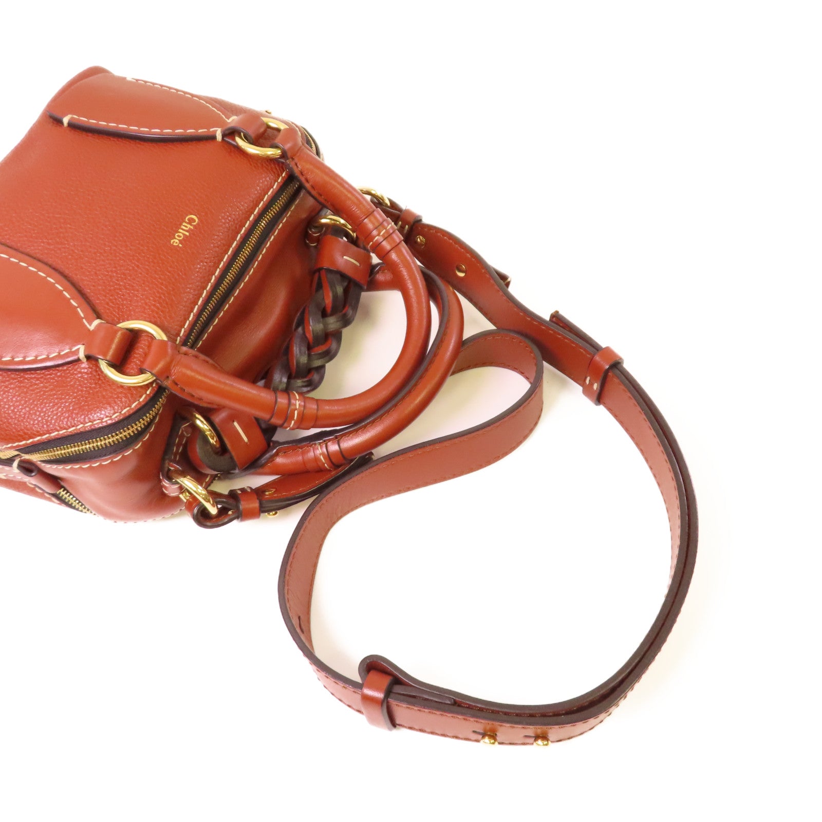 Chloe 牛皮皮革2Way Shoulder Bag金扣手挽肩背兩用袋啡色