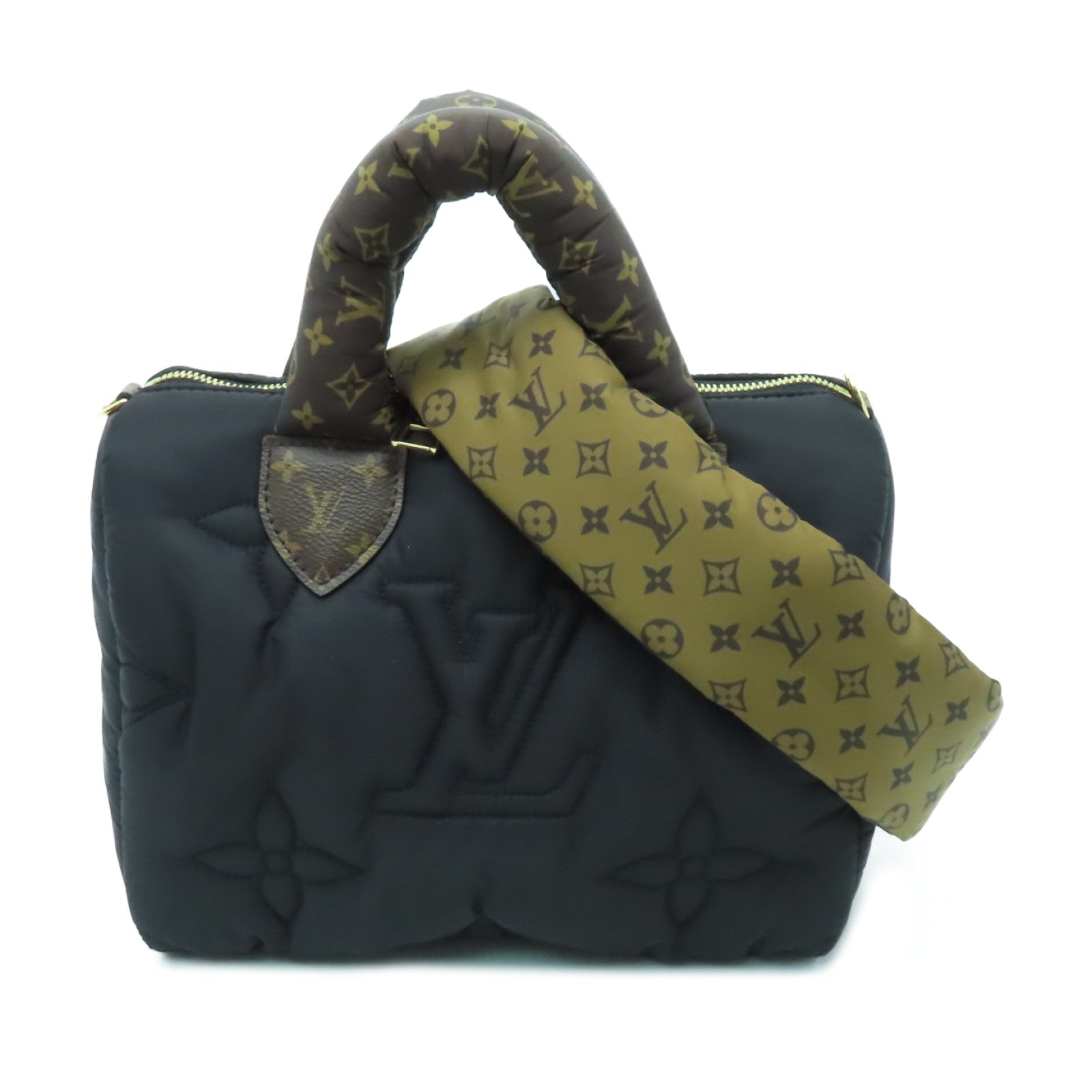 LOUIS VUITTON 尼龍Speedy Bandouliere 25金扣手挽肩背兩用袋黑色/啡色