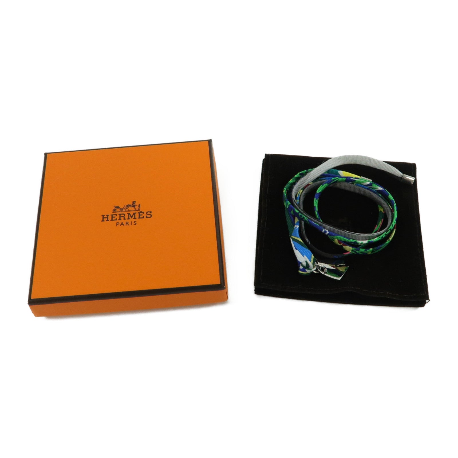 HERMES 絲質Horse Necklace項鍊綠色