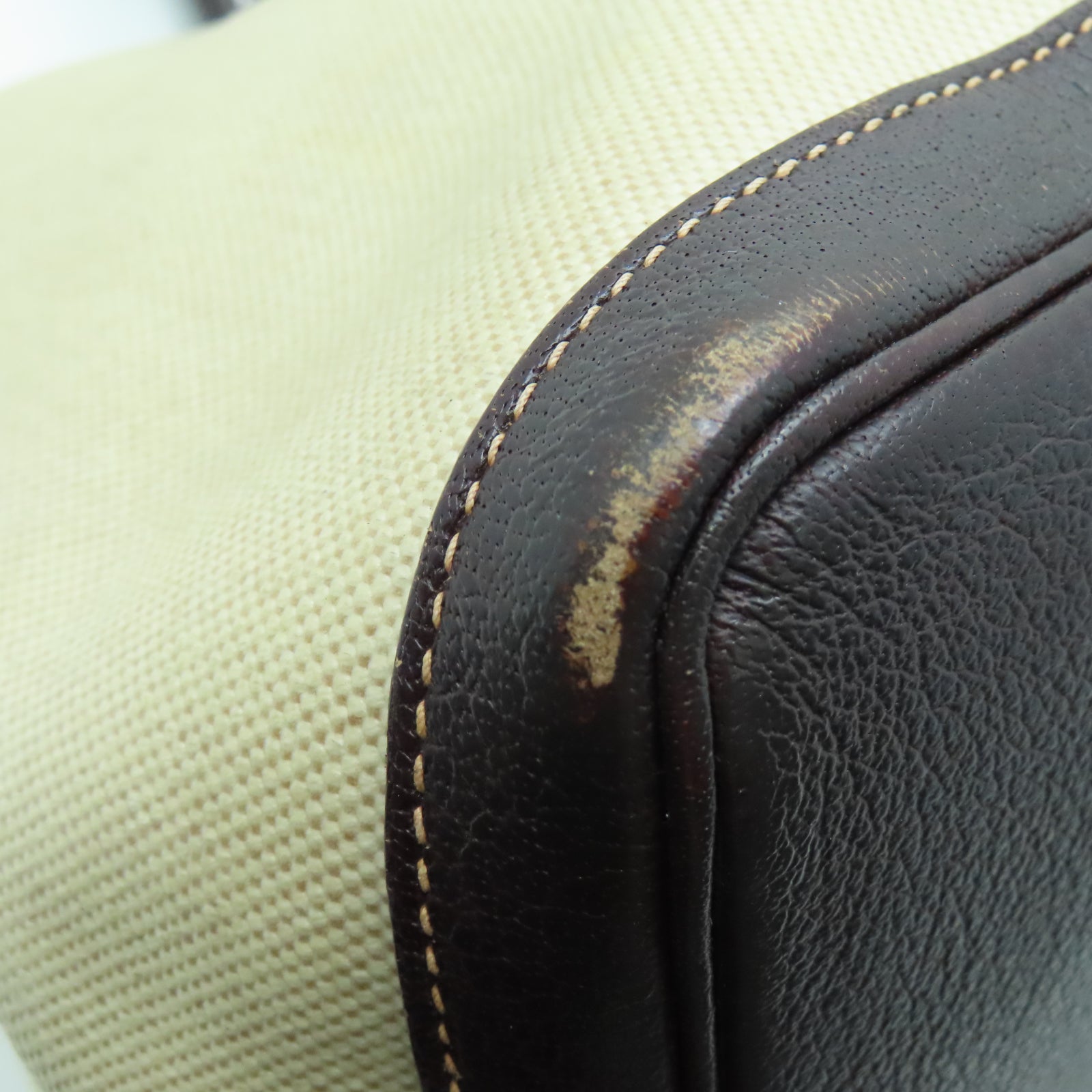 HERMES Toile H帆布GardenParty PM银扣手挽袋白色/棕色