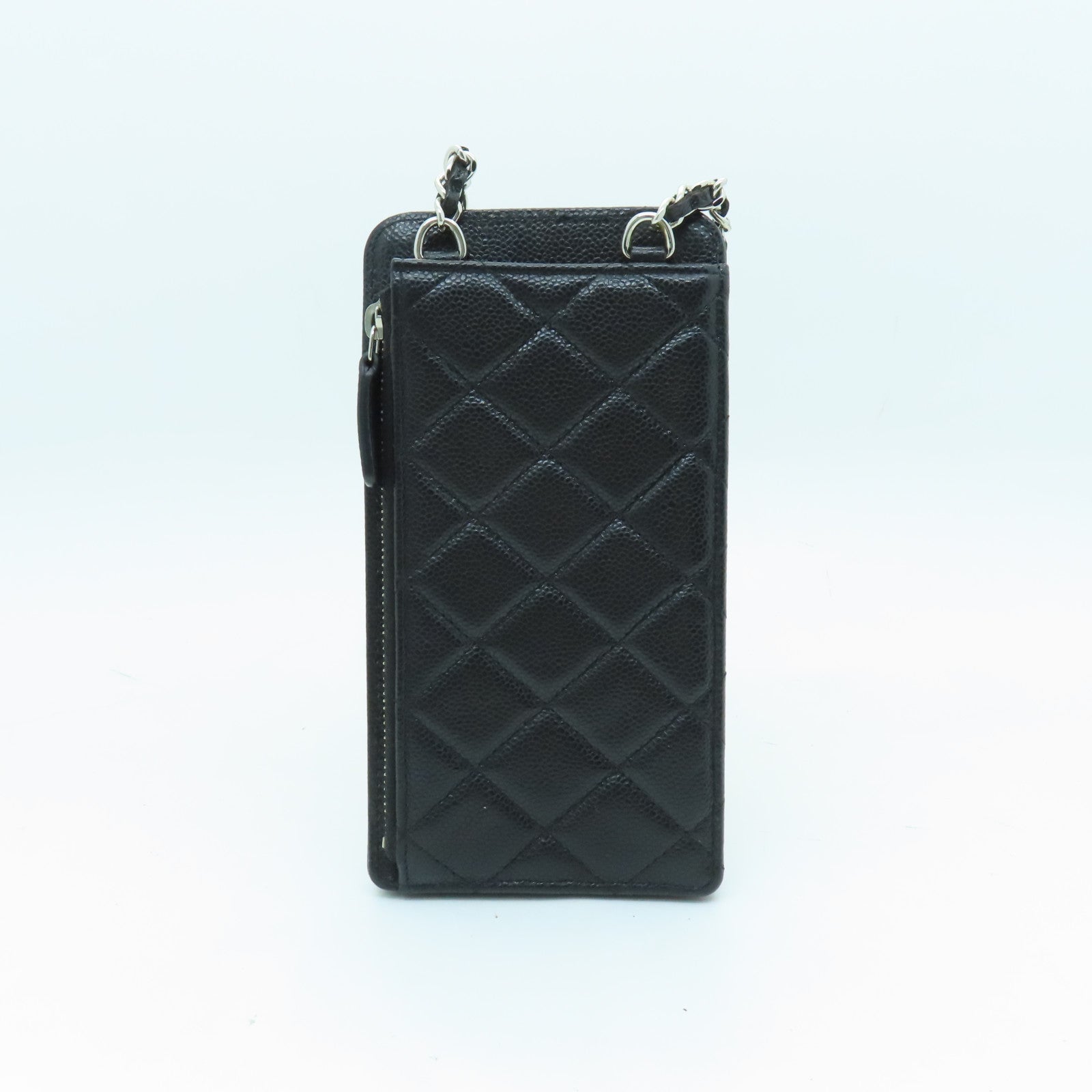CHANEL 牛皮皮革Phone Case Crossbody銀扣肩背袋黑色