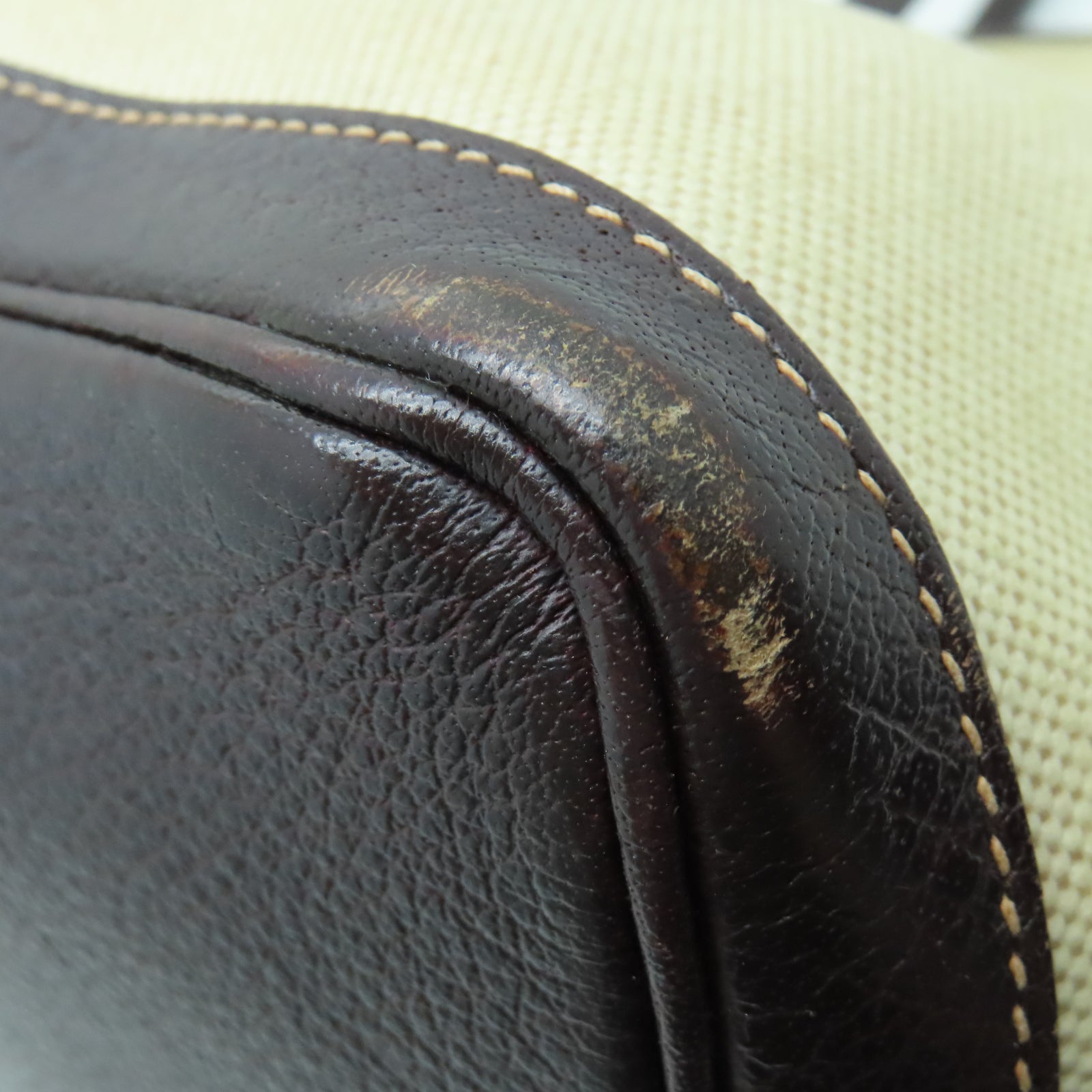 HERMES Toile H帆布GardenParty PM银扣手挽袋白色/棕色