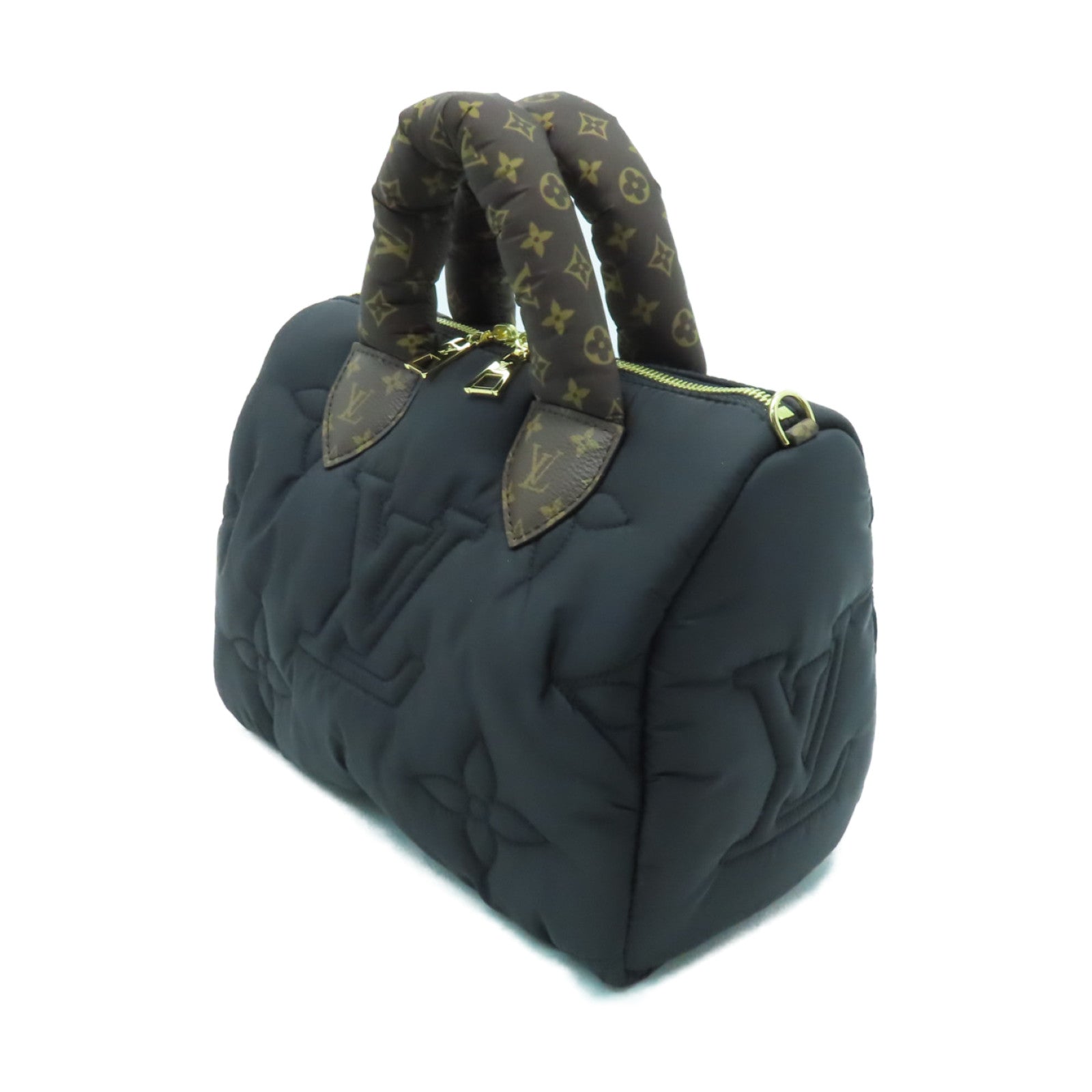 LOUIS VUITTON 尼龍Speedy Bandouliere 25金扣手挽肩背兩用袋黑色/啡色