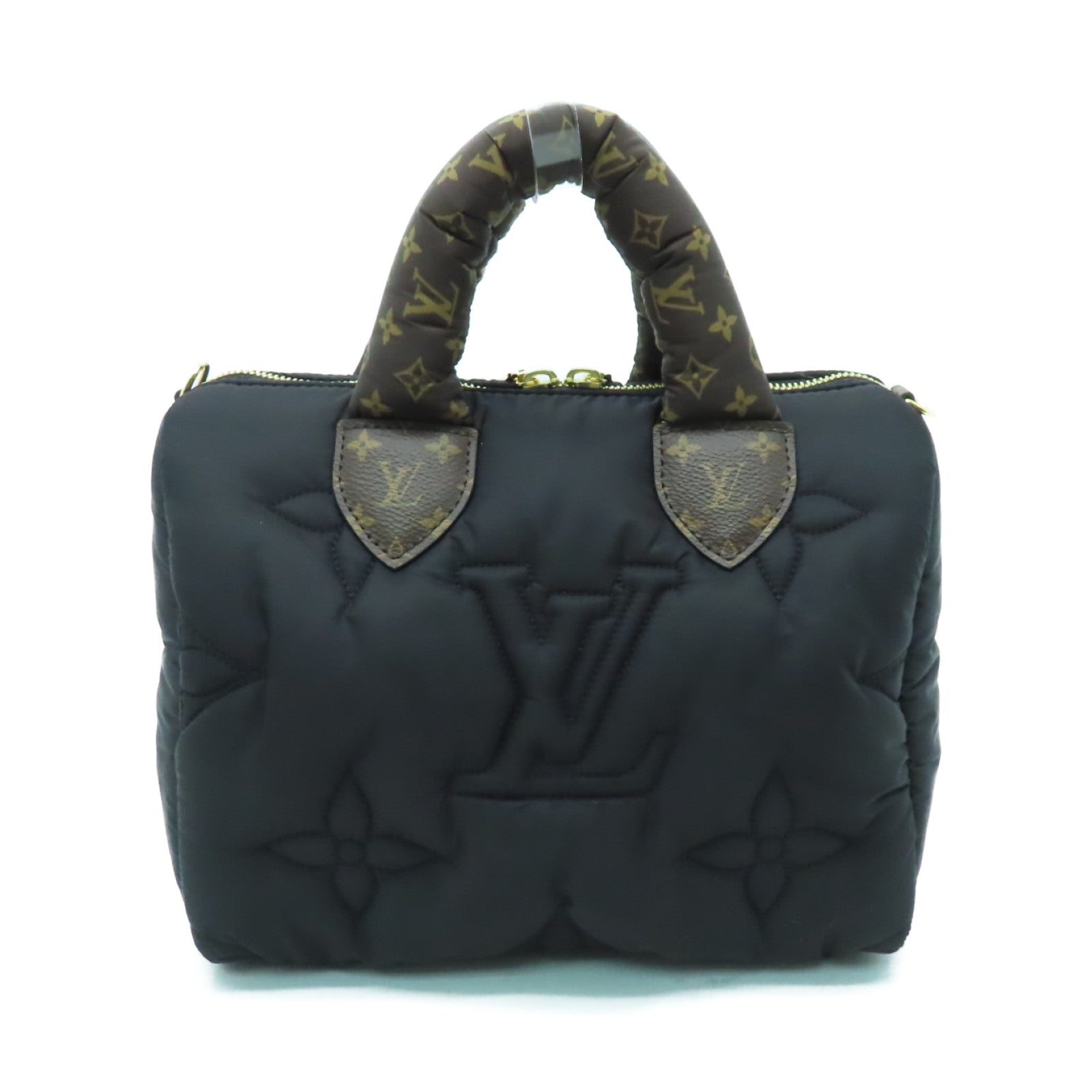 LOUIS VUITTON 尼龍Speedy Bandouliere 25金扣手挽肩背兩用袋黑色/啡色