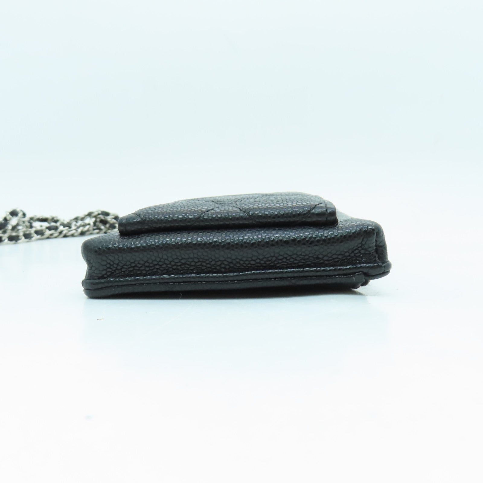 CHANEL 牛皮皮革Phone Case Crossbody銀扣肩背袋黑色