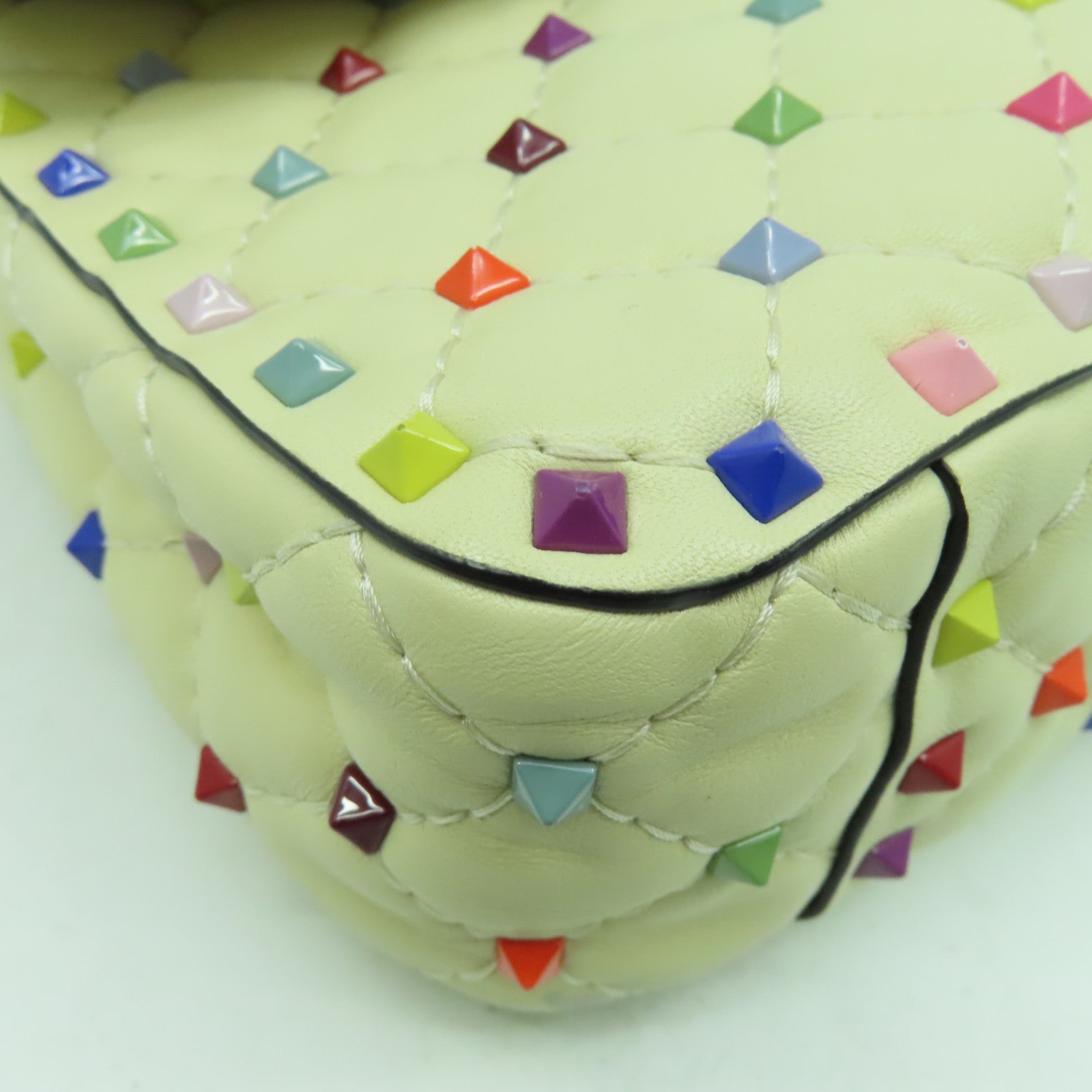 Valentino 菱格牛皮皮革Chain Shoulder Bag金扣手挽肩背兩用袋米色