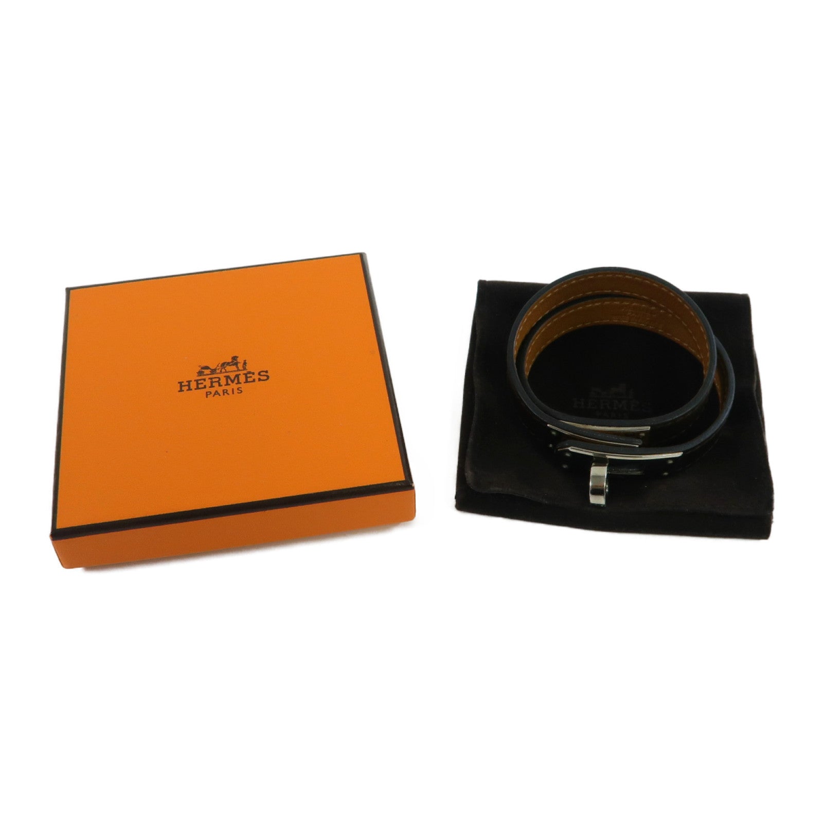 HERMES Swift皮革Kelly Double Tour銀扣手鐲巧克力色
