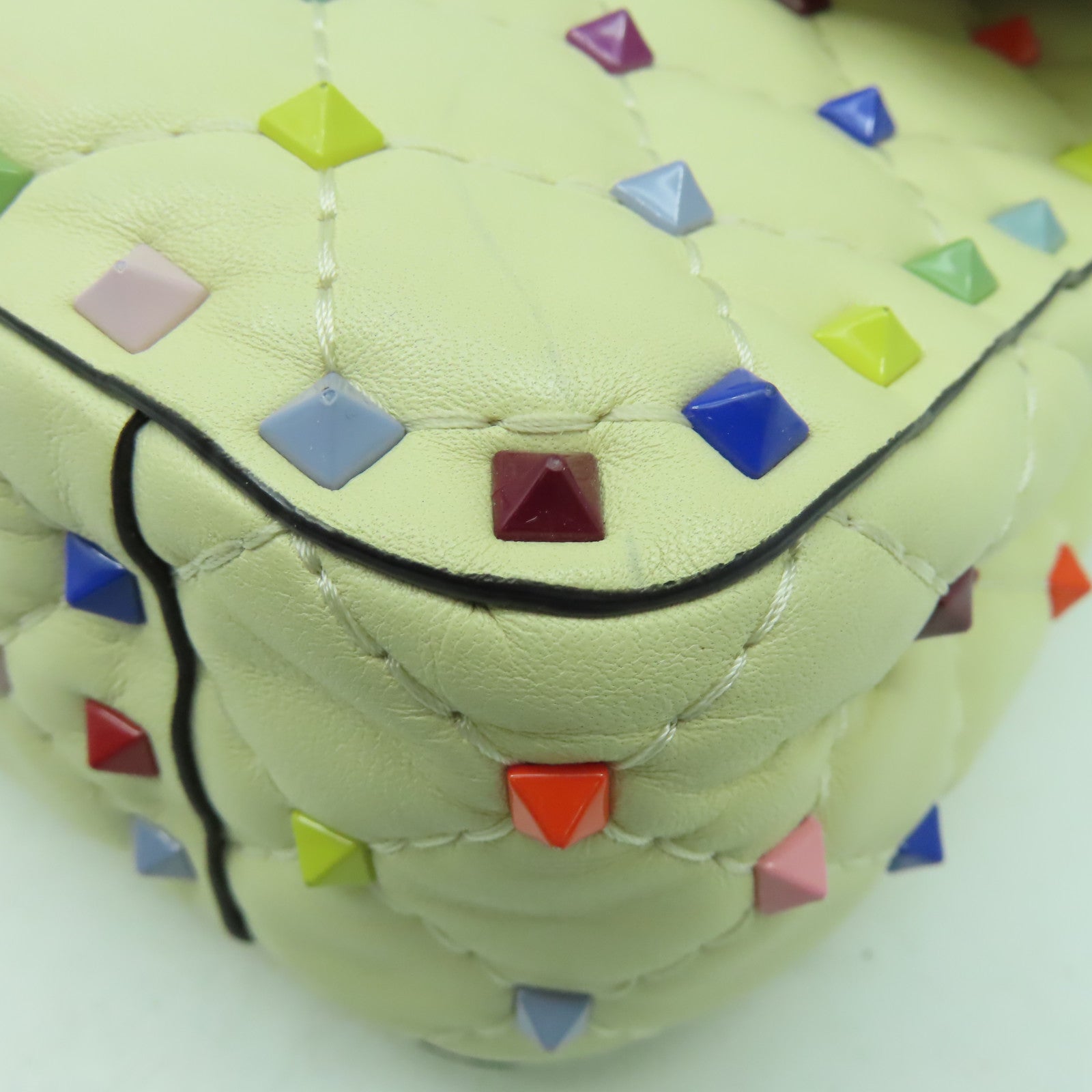 Valentino 菱格牛皮皮革Chain Shoulder Bag金扣手挽肩背兩用袋米色