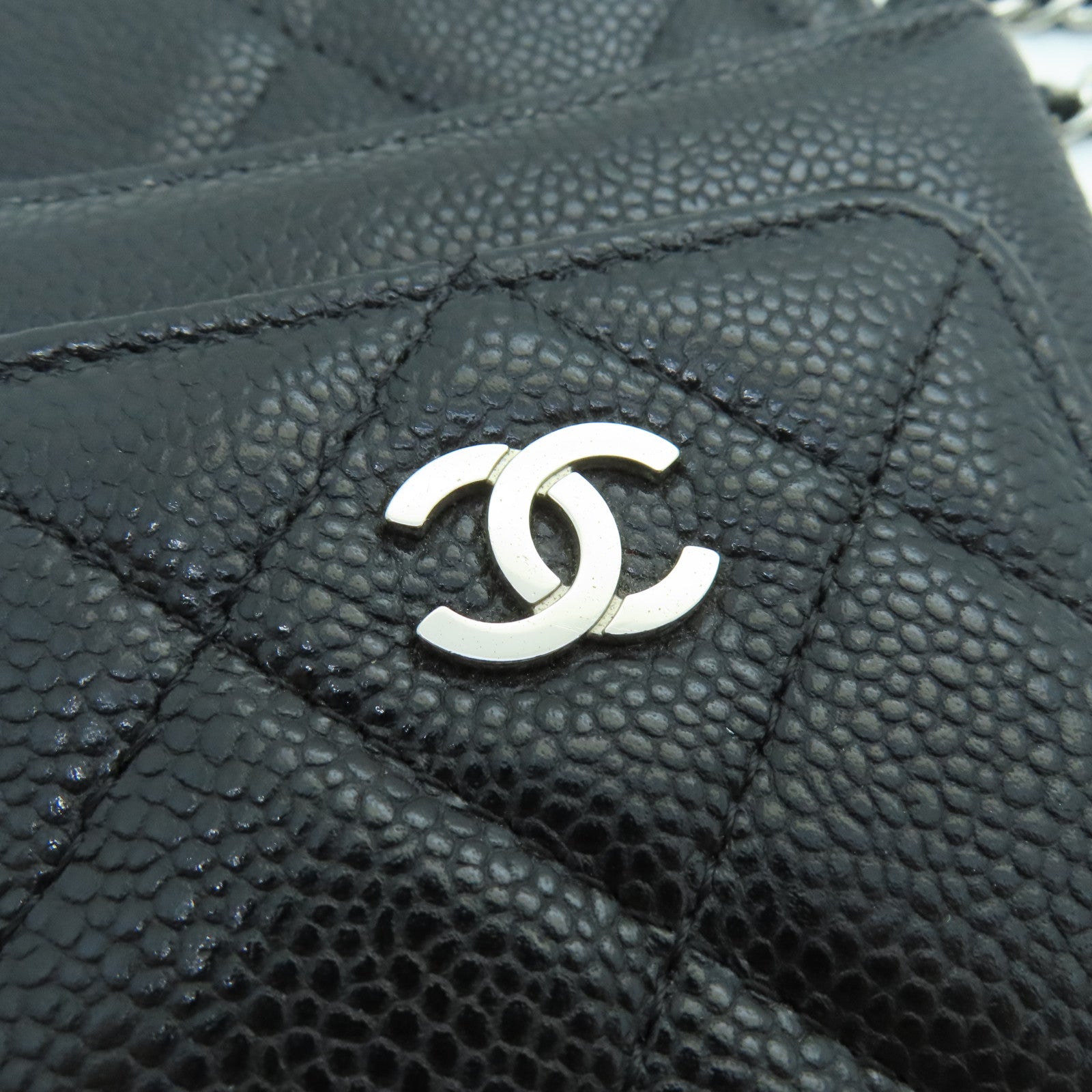 CHANEL 牛皮皮革Phone Case Crossbody銀扣肩背袋黑色