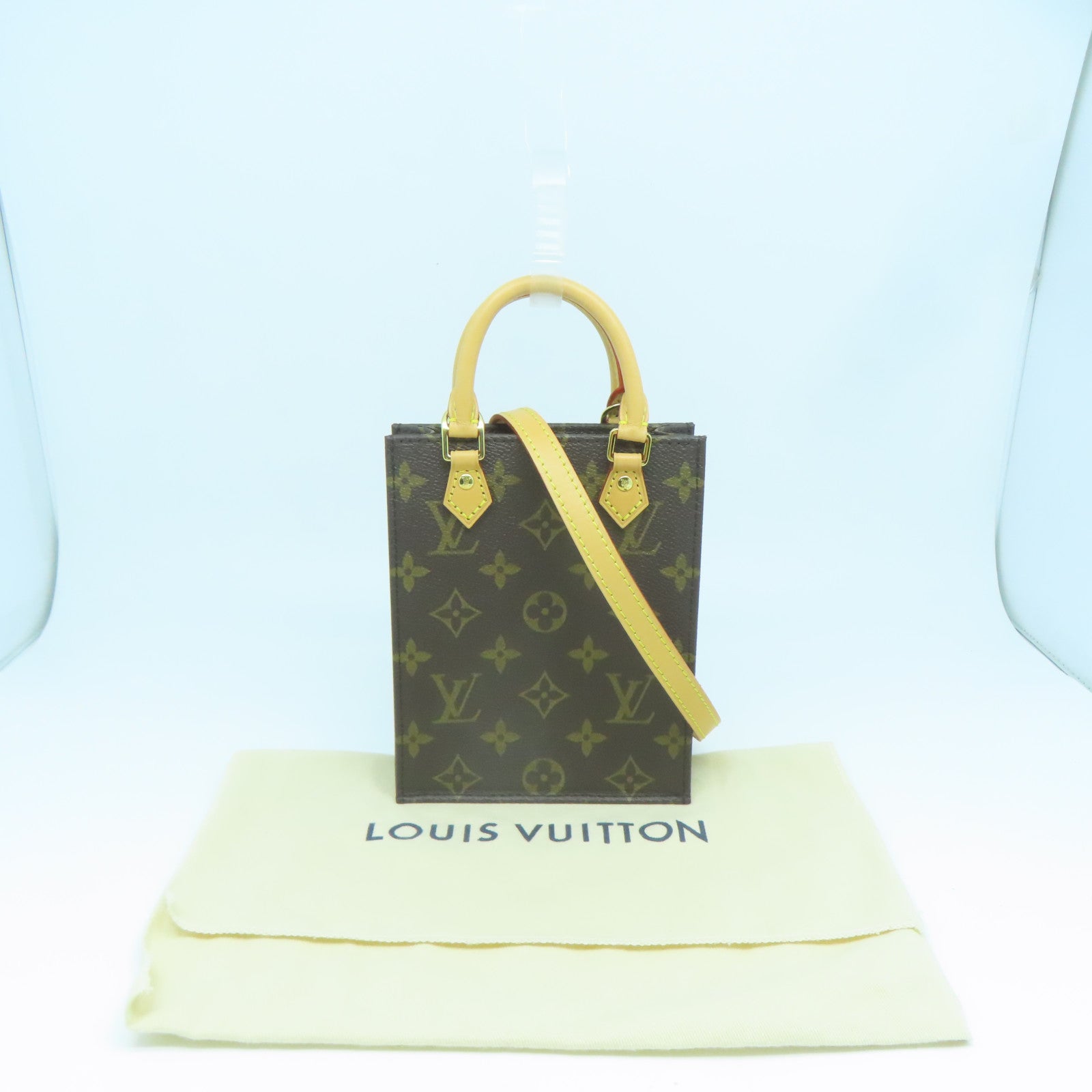 LOUIS VUITTON Monogram Petit Sac Plat金扣手挽肩背兩用袋啡色