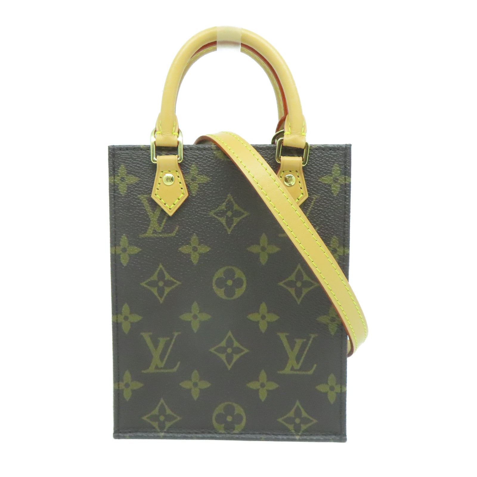 LOUIS VUITTON Monogram Petit Sac Plat金扣手挽肩背兩用袋啡色
