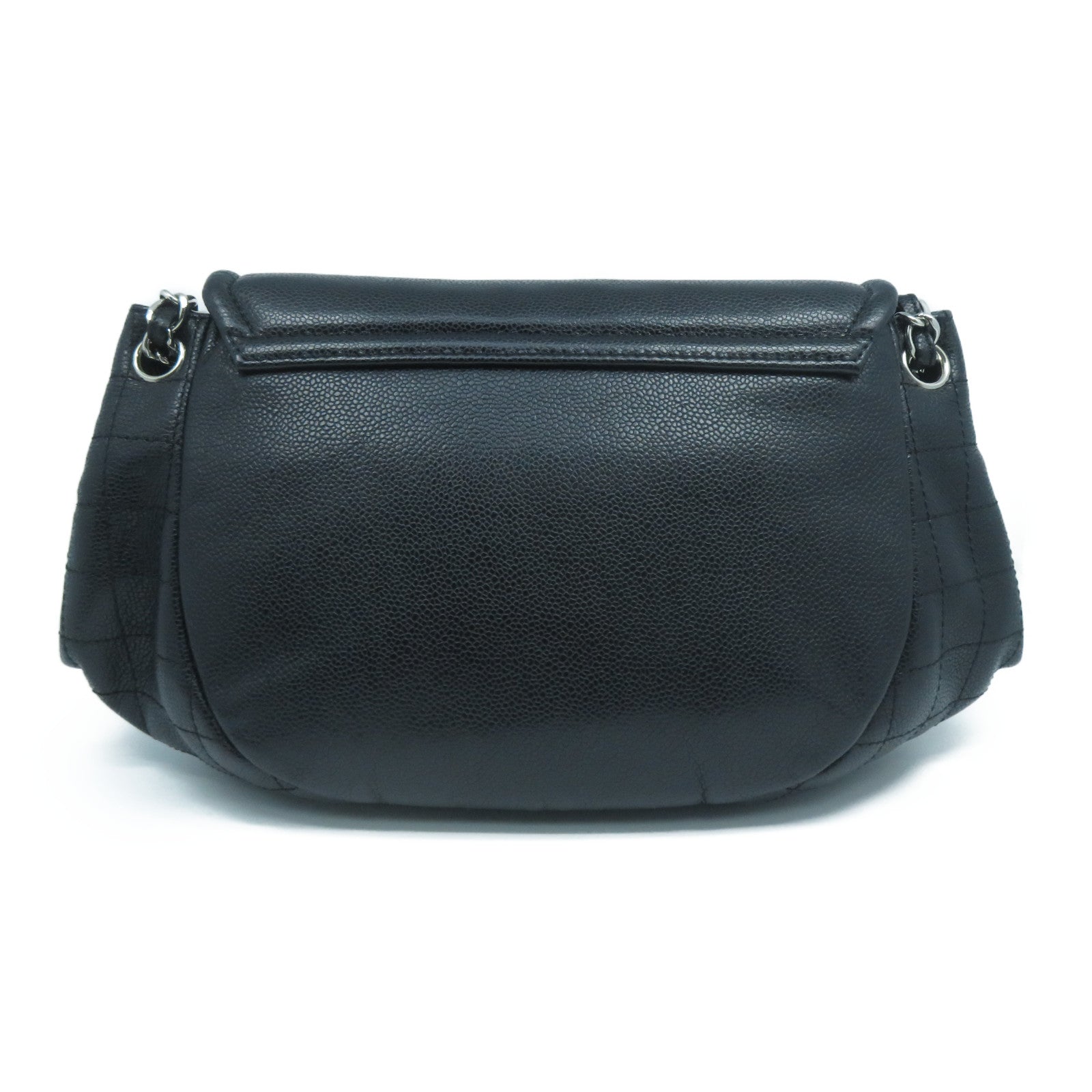 CHANEL Caviar皮革Chain Shoulder Bag銀扣鏈帶肩背袋黑色