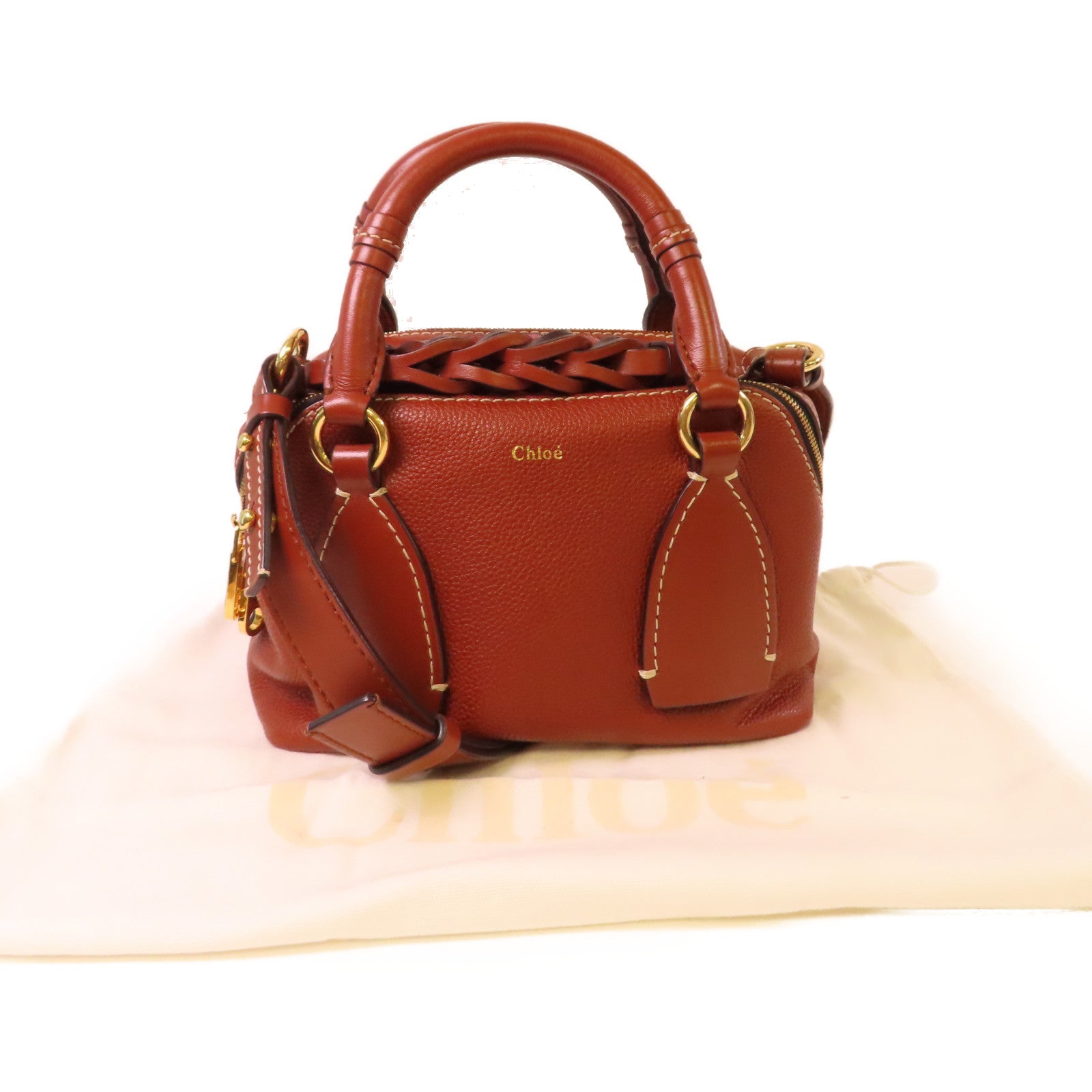 Chloe 牛皮皮革2Way Shoulder Bag金扣手挽肩背兩用袋啡色