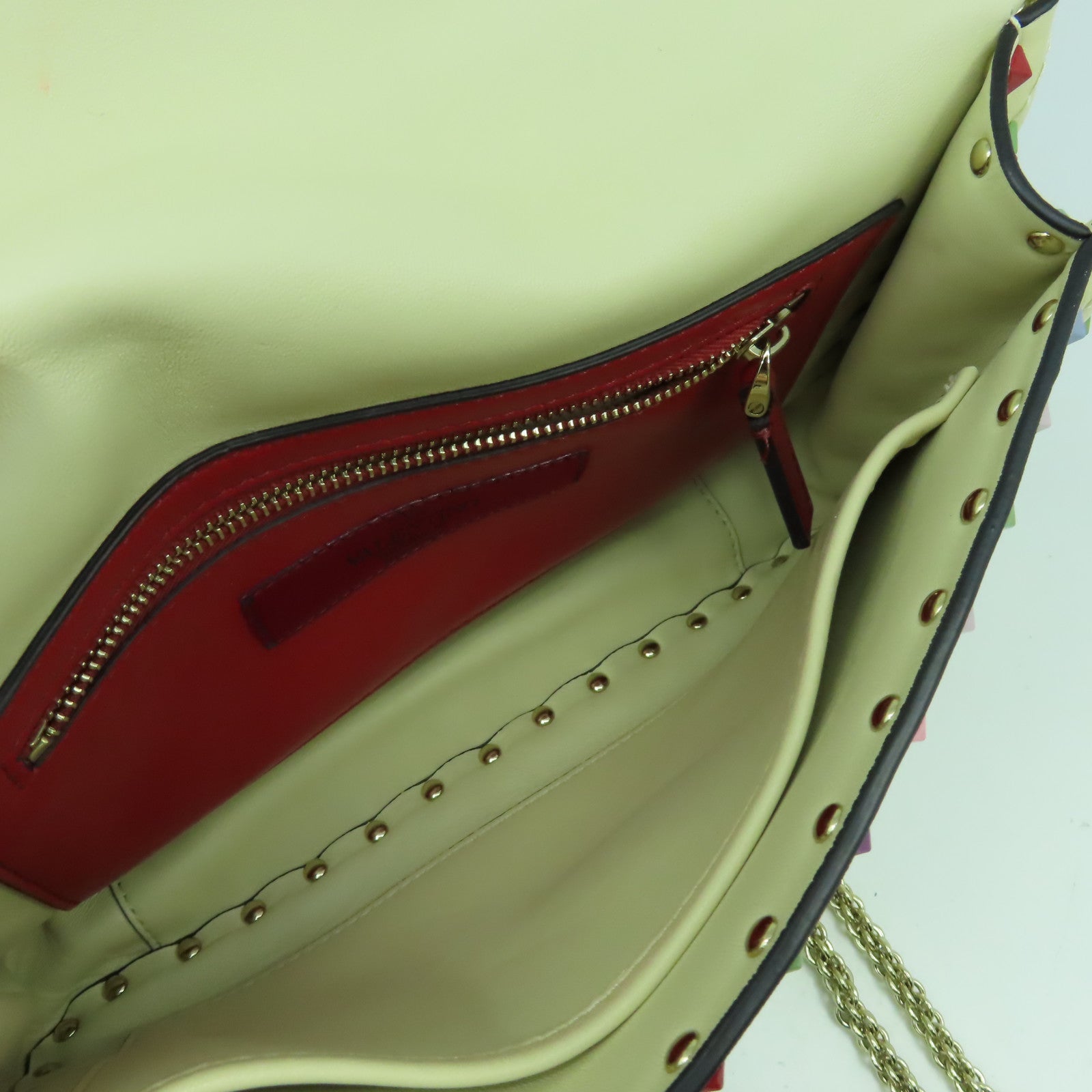 Valentino 菱格牛皮皮革Chain Shoulder Bag金扣手挽肩背兩用袋米色