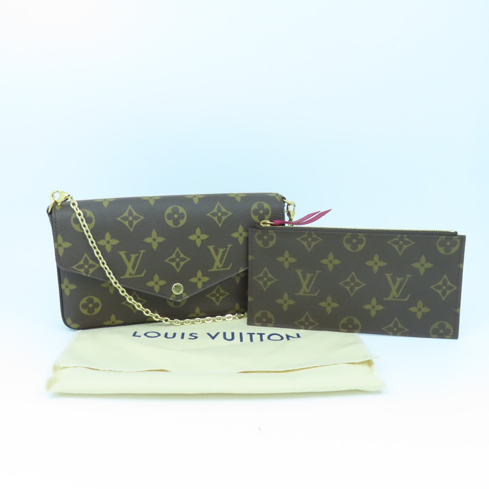 LOUIS VUITTON Monogram Felicie Pochette金扣链带肩背袋啡色