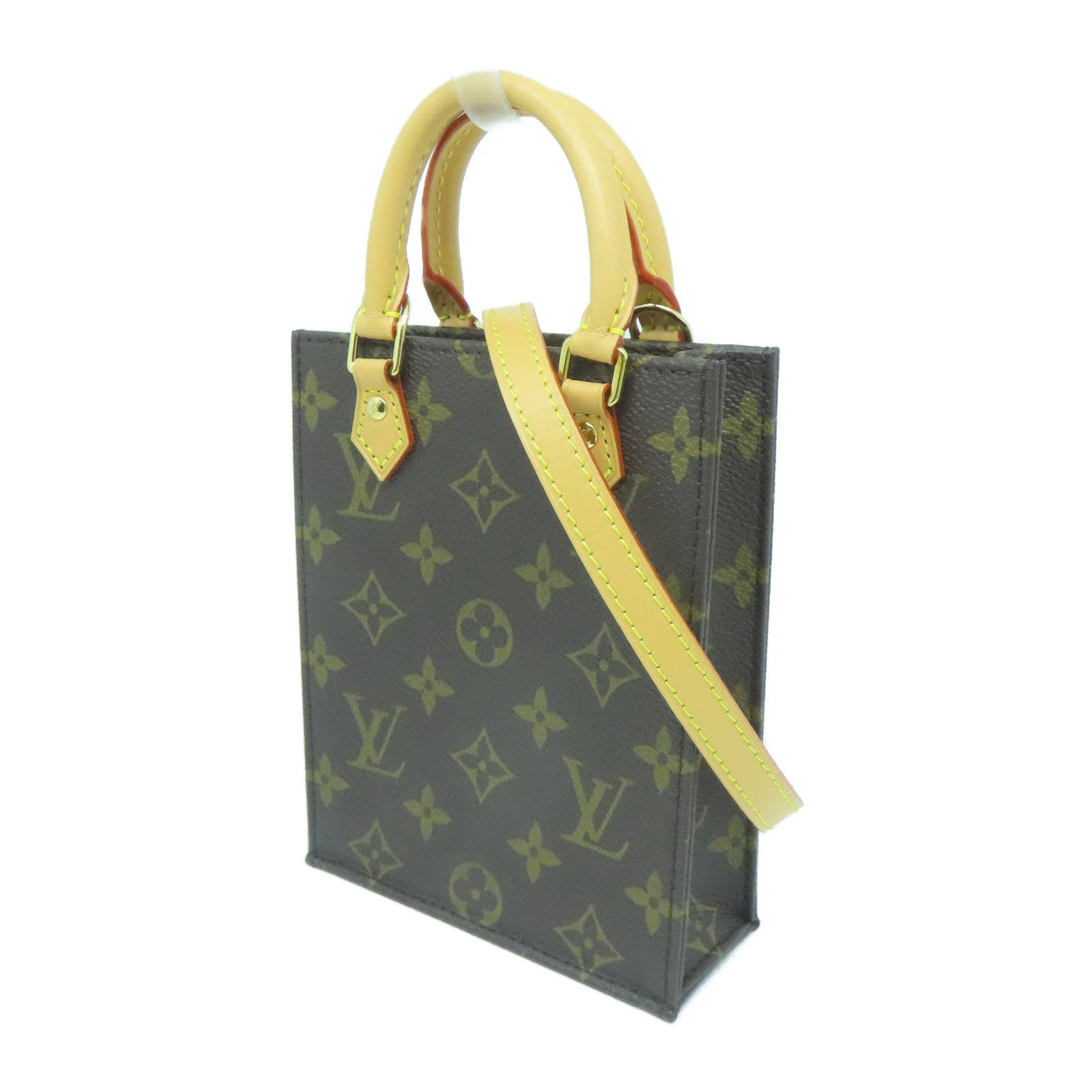 LOUIS VUITTON Monogram Petit Sac Plat金扣手挽肩背兩用袋啡色