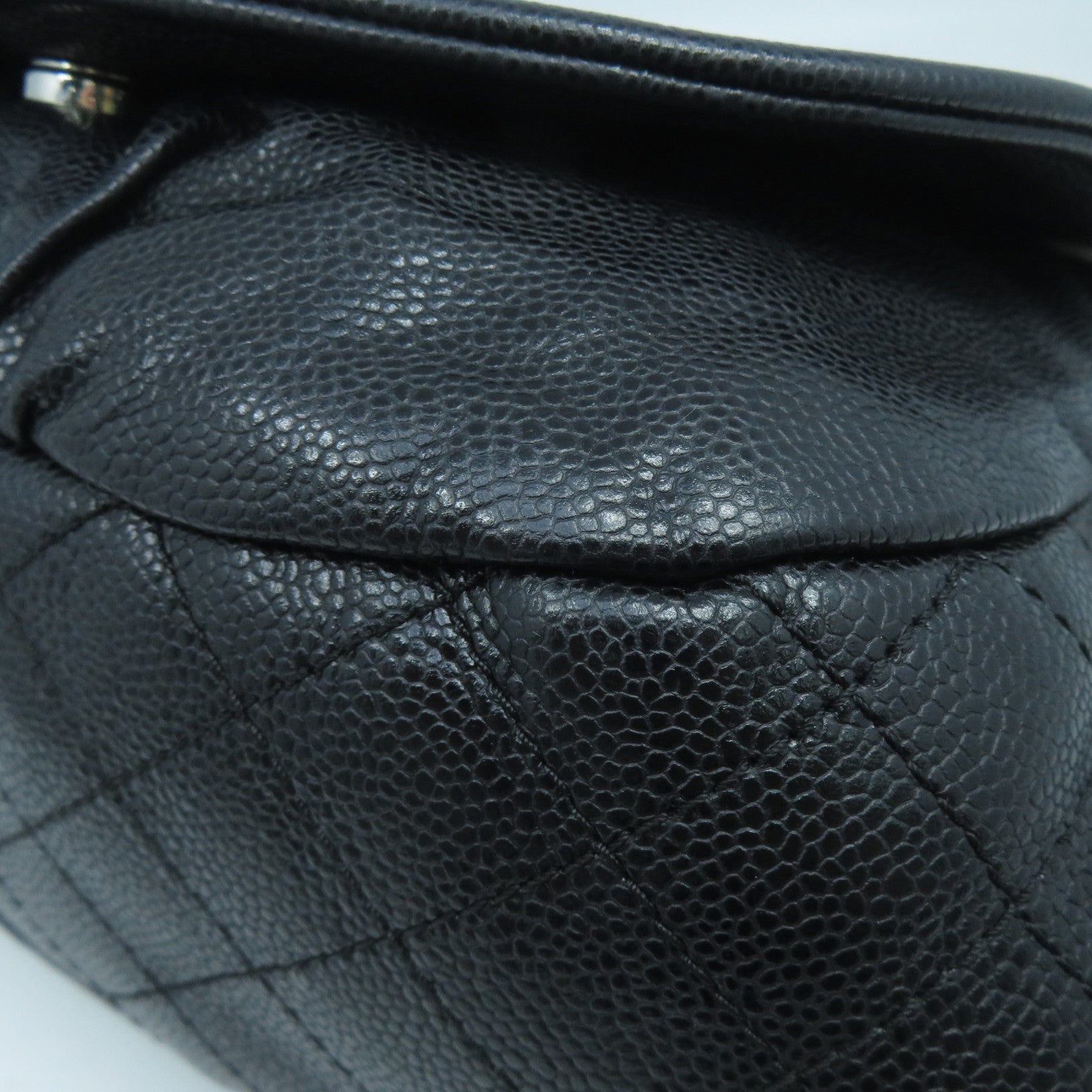 CHANEL Caviar皮革Chain Shoulder Bag銀扣鏈帶肩背袋黑色