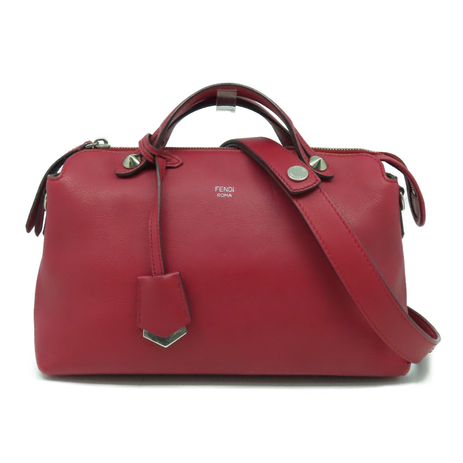 FENDI 牛皮皮革By The Way銀扣手挽肩背兩用袋紅色