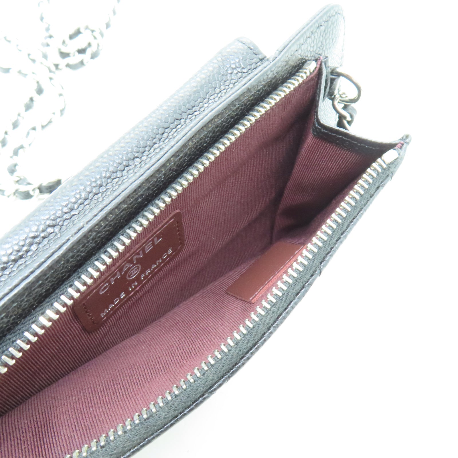 CHANEL 牛皮皮革Phone Case Crossbody銀扣肩背袋黑色