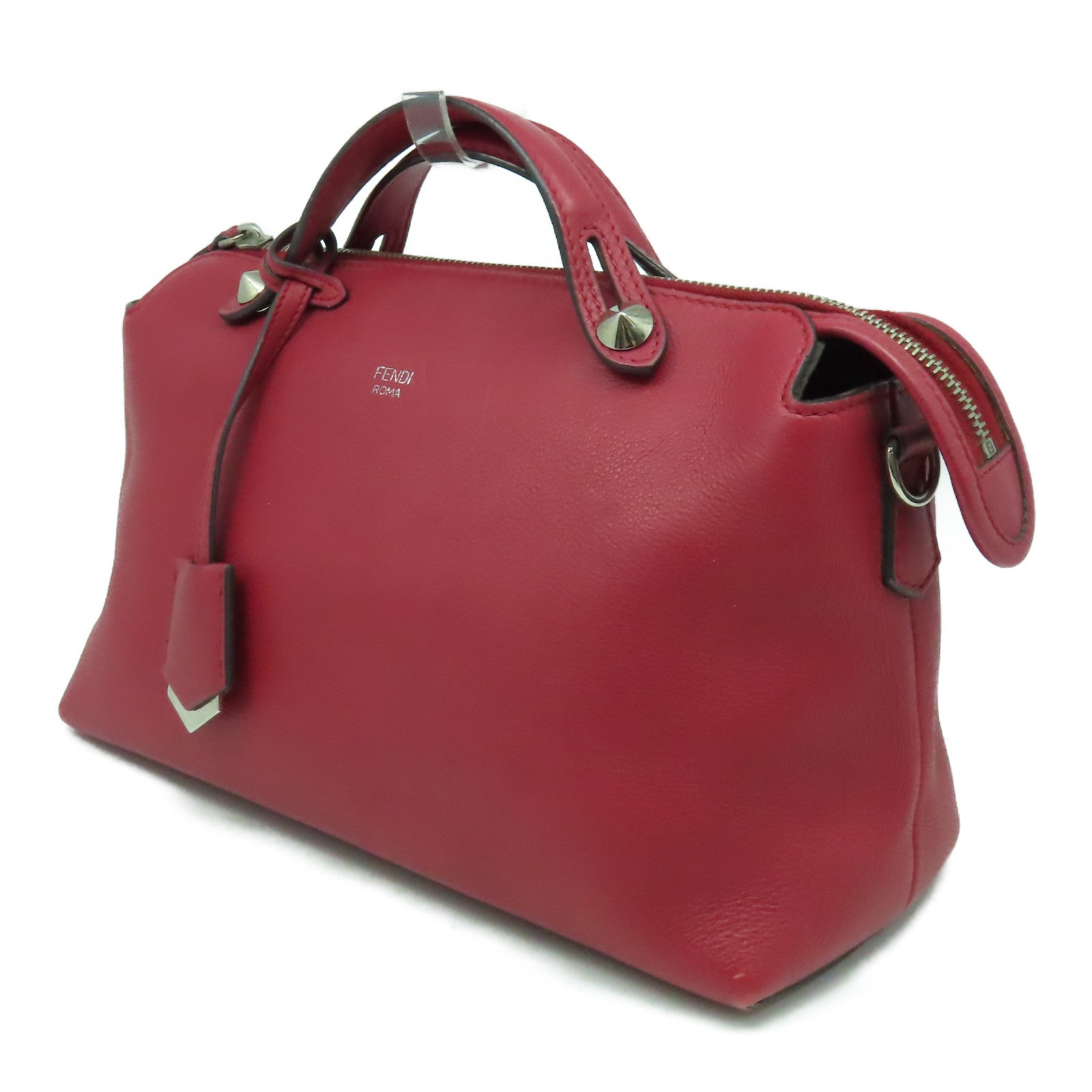 FENDI 牛皮皮革By The Way銀扣手挽肩背兩用袋紅色