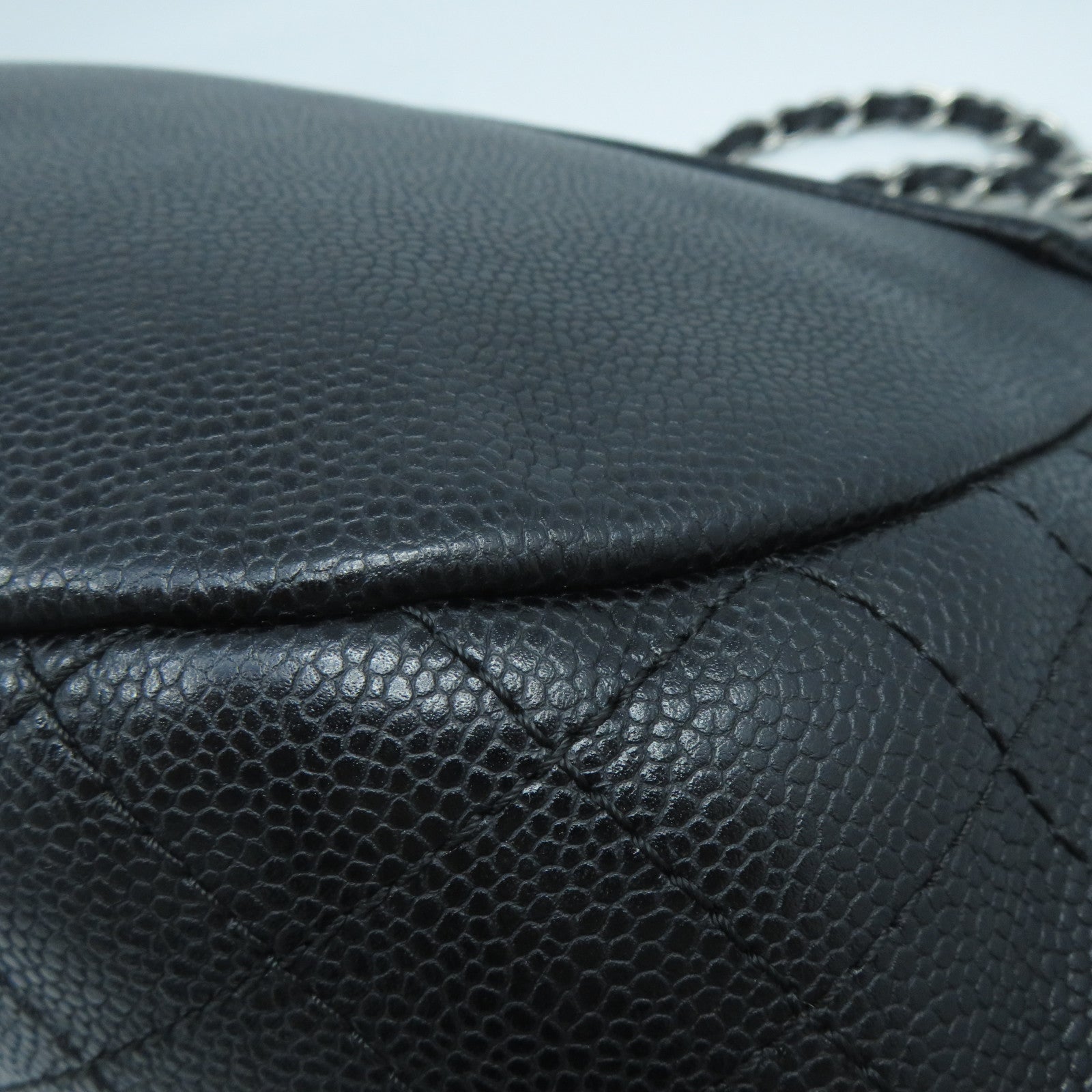 CHANEL Caviar皮革Chain Shoulder Bag銀扣鏈帶肩背袋黑色