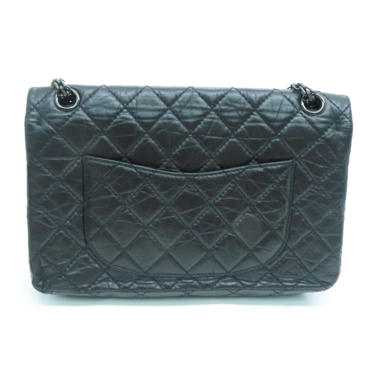 CHANEL 【激减优惠】菱格牛皮皮革2.55 Chain Shoulder黑扣肩背袋黑色