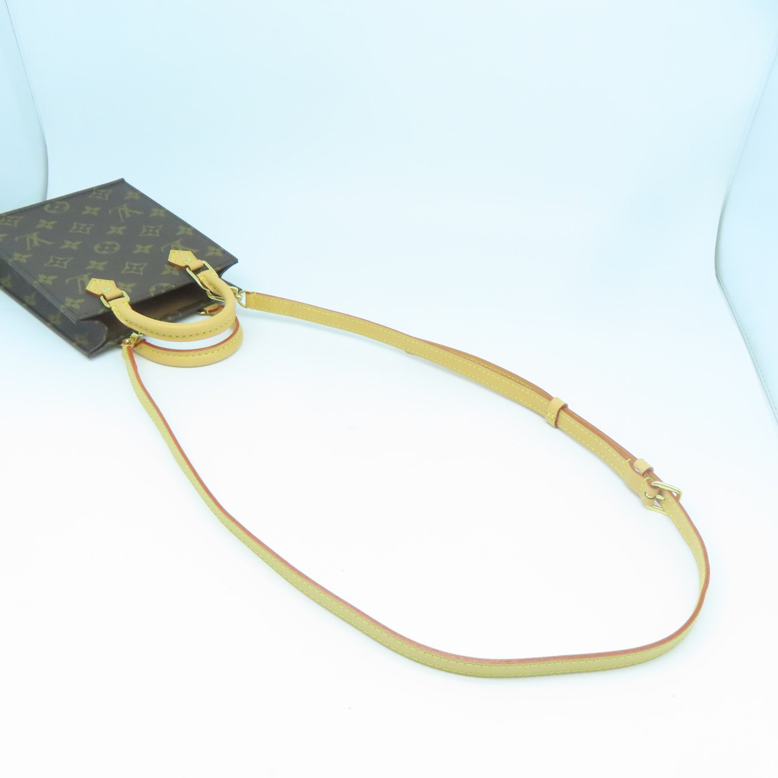 LOUIS VUITTON Monogram Petit Sac Plat金扣手挽肩背兩用袋啡色