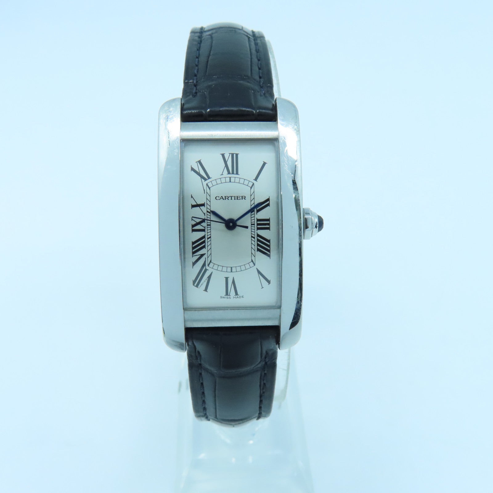CARTIER Tank American不锈钢/皮革带手表自动机芯黑色