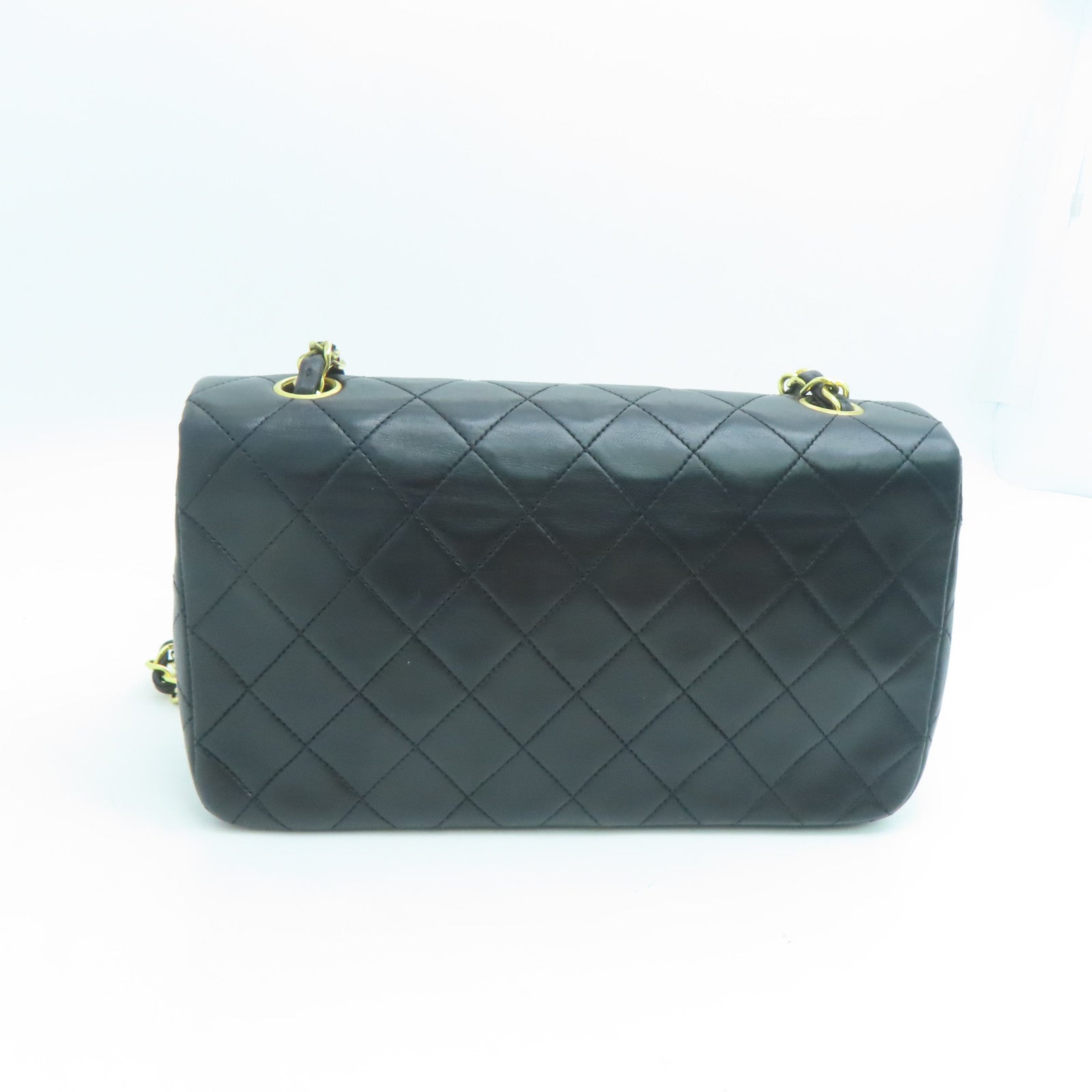 CHANEL 菱格羊皮皮革Chain Shoulder金扣鏈帶肩背袋黑色