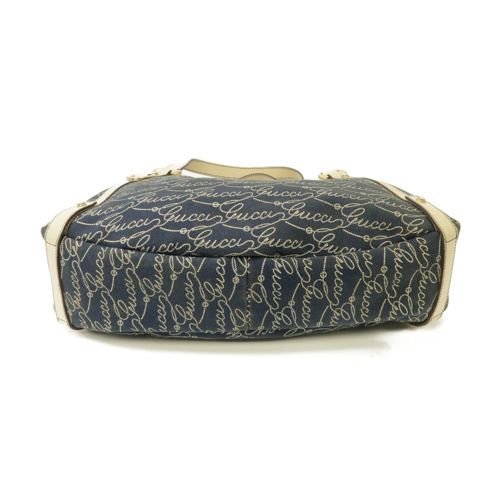 GUCCI 帆布/皮革Abbey Shoulder Bag金扣肩背袋深藍色/白色