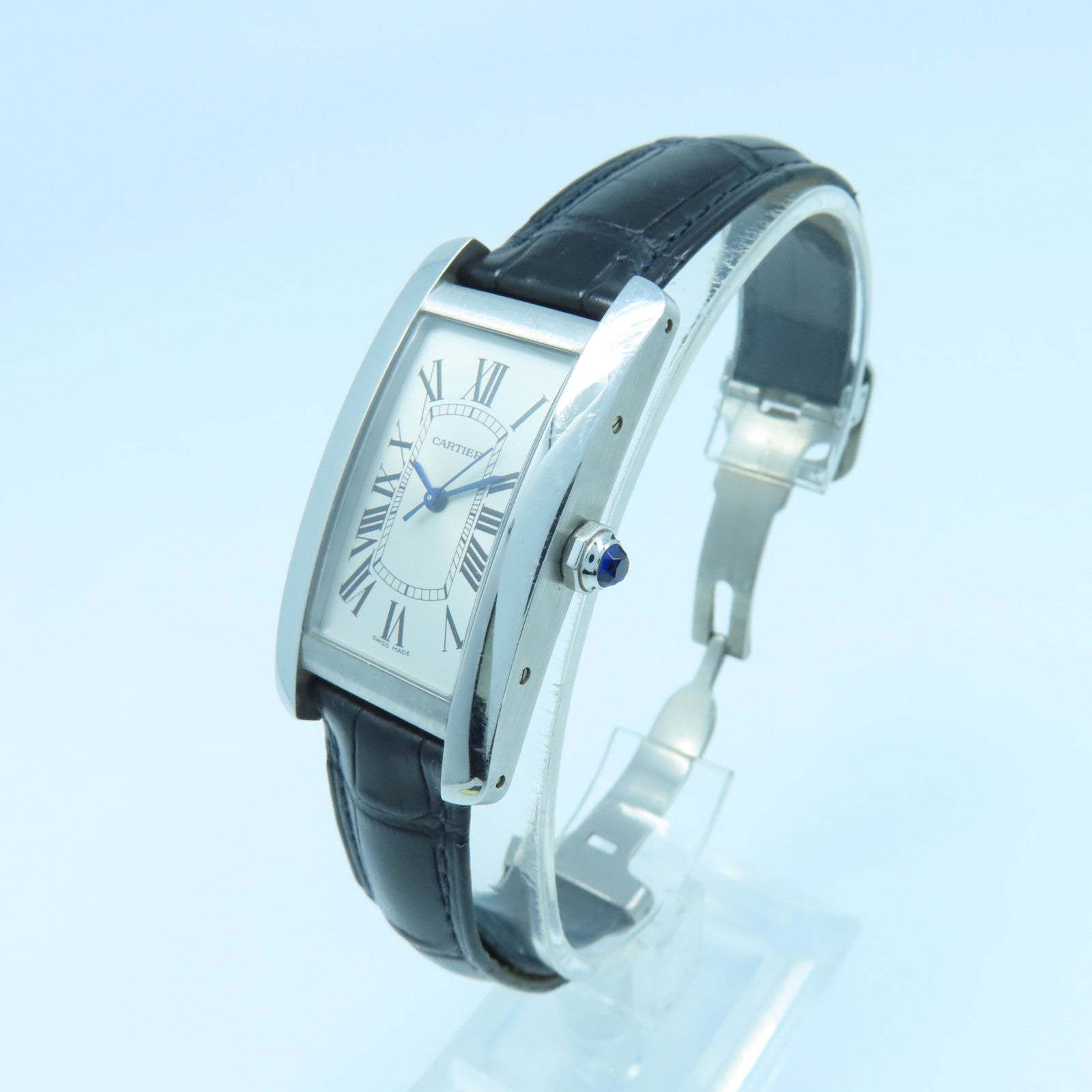 CARTIER Tank American不锈钢/皮革带手表自动机芯黑色
