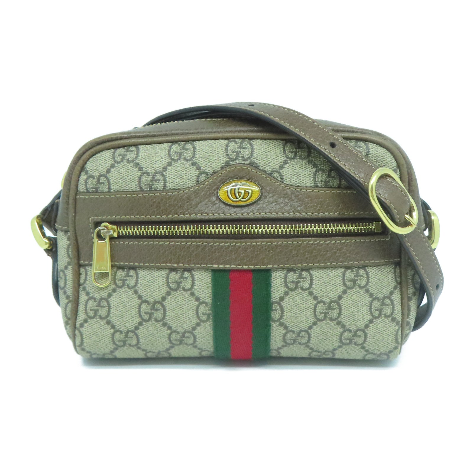 GUCCI 塗層帆布Shoulder Bag金扣肩背袋啡色
