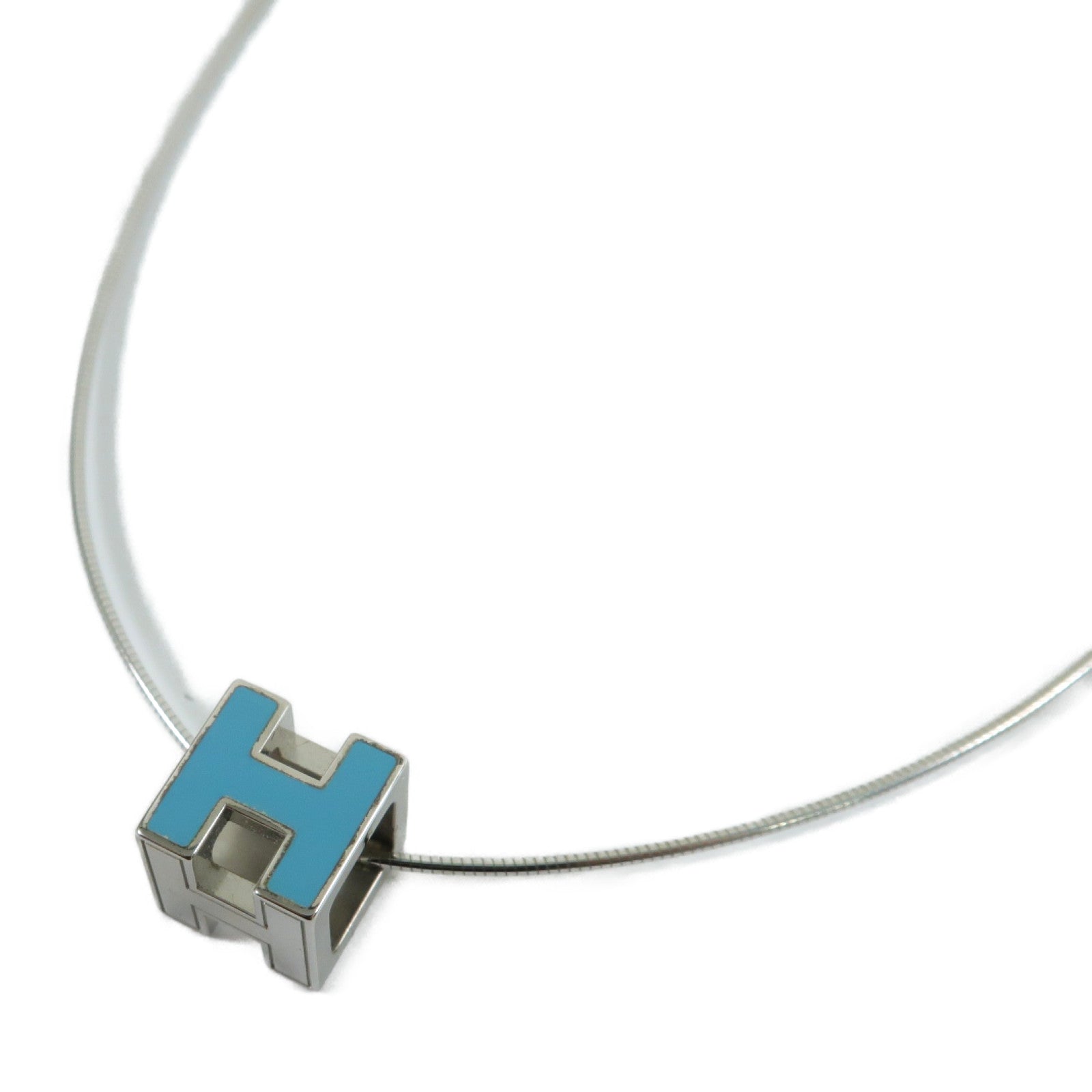 HERMES 925純銀Cage D'H銀扣項鍊孔雀藍色