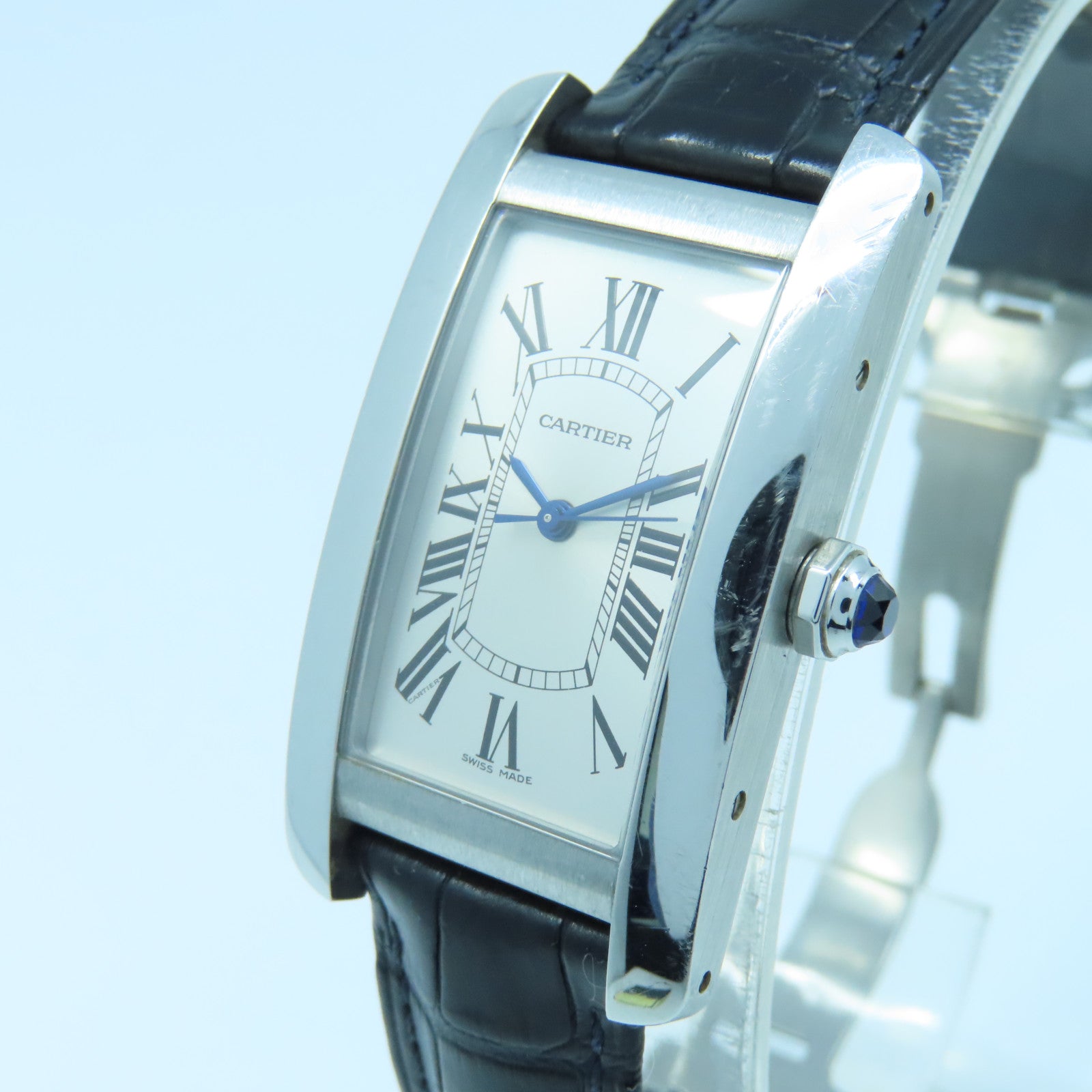 CARTIER Tank American不锈钢/皮革带手表自动机芯黑色