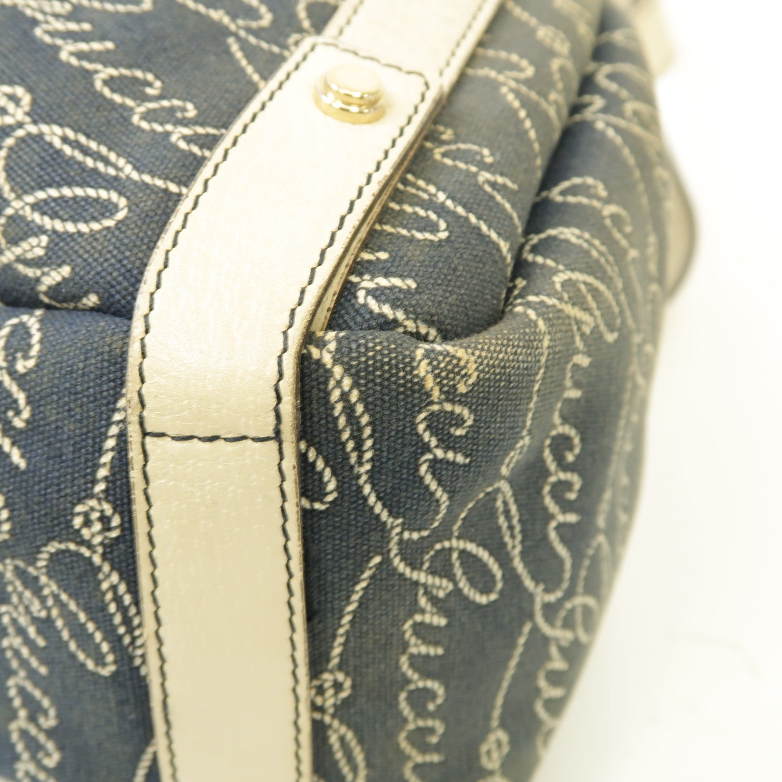 GUCCI 帆布/皮革Abbey Shoulder Bag金扣肩背袋深藍色/白色