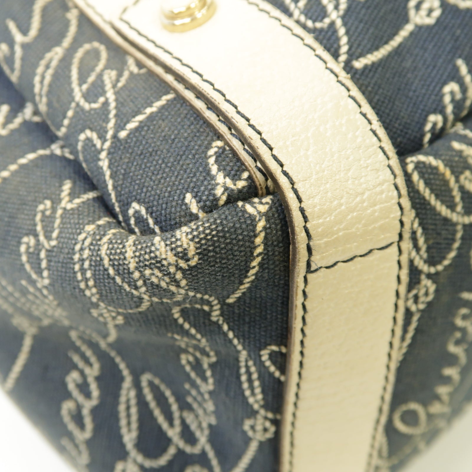 GUCCI 帆布/皮革Abbey Shoulder Bag金扣肩背袋深藍色/白色