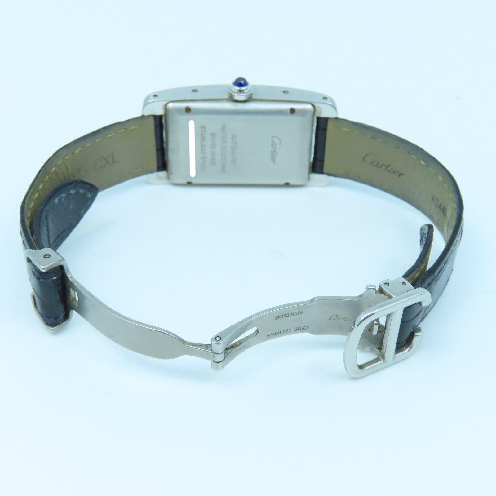 CARTIER Tank American不锈钢/皮革带手表自动机芯黑色