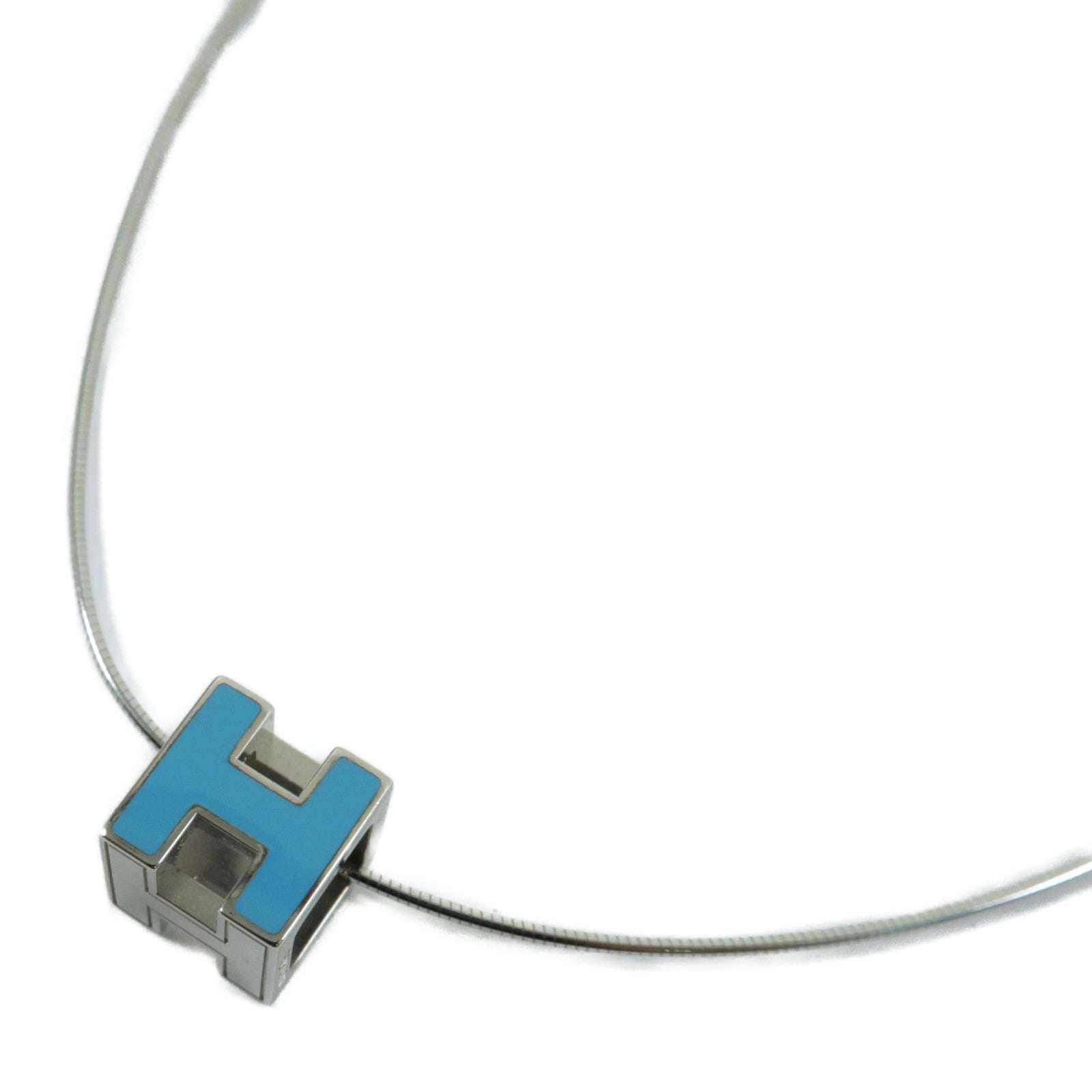 HERMES 925純銀Cage D'H銀扣項鍊孔雀藍色