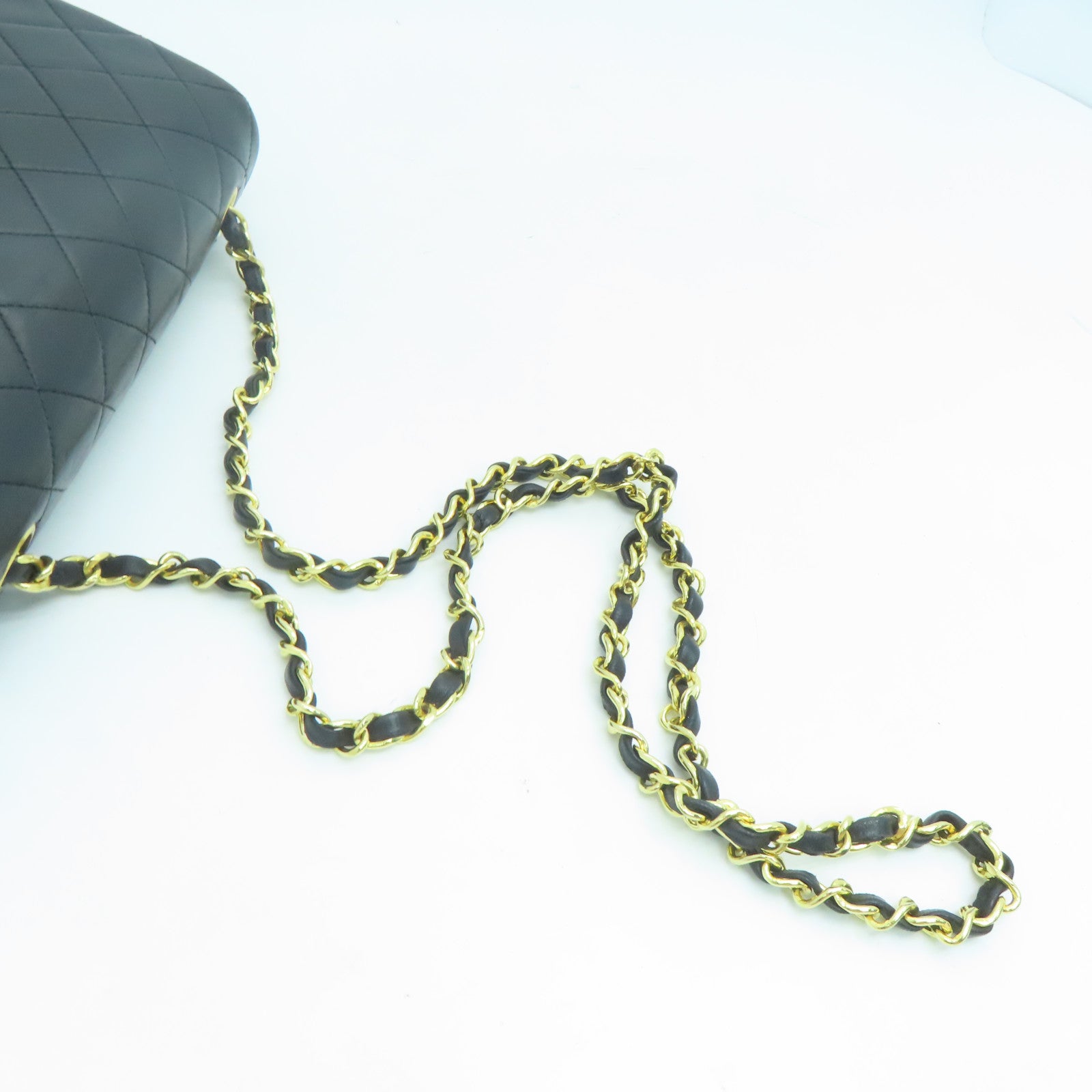 CHANEL 菱格羊皮皮革Chain Shoulder金扣鏈帶肩背袋黑色