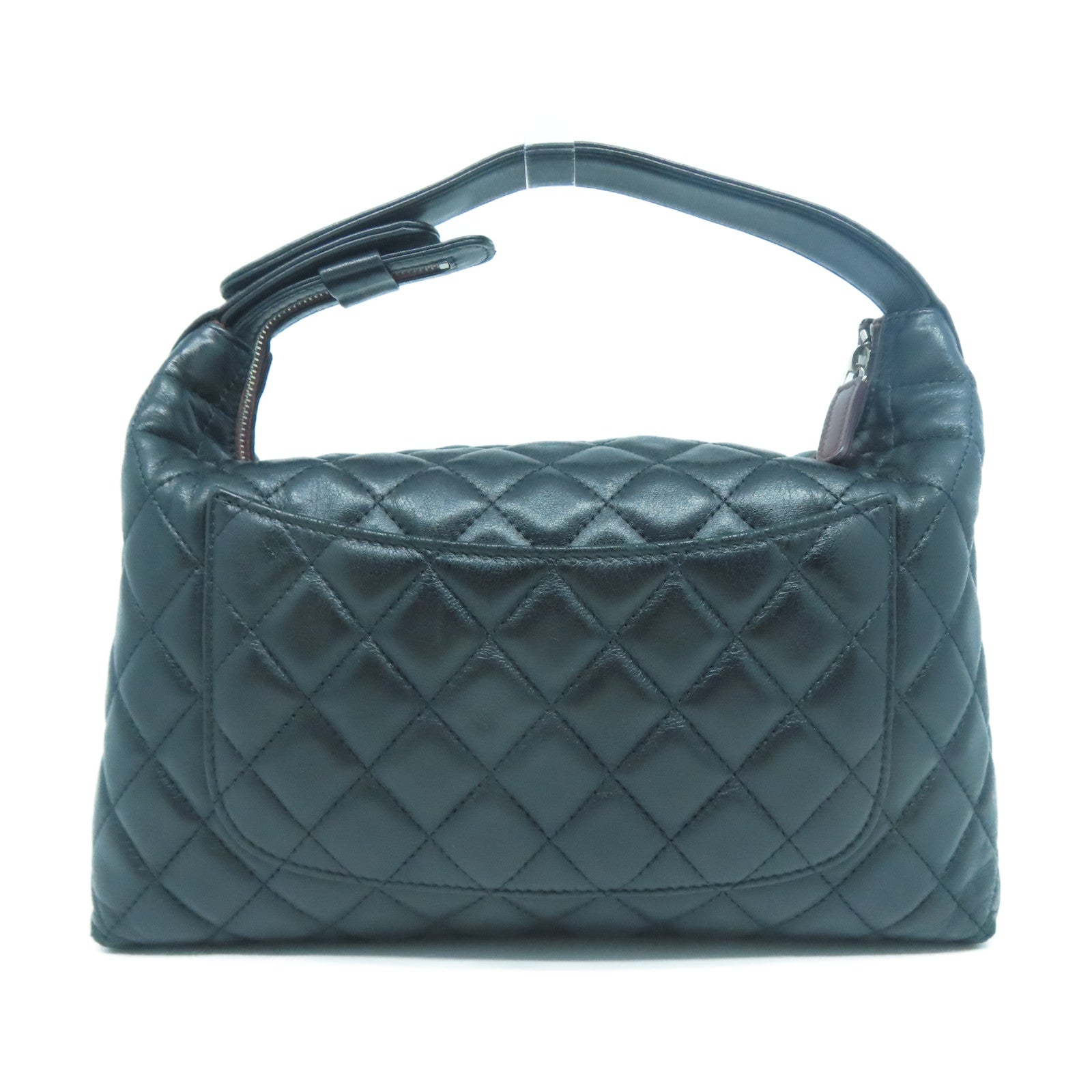 CHANEL 菱格羊皮皮革Handbag銀扣手挽袋黑色