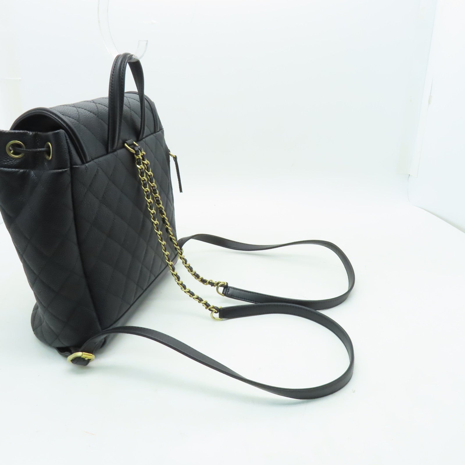 CHANEL 菱格Caviar皮革Backpack金扣背包黑色