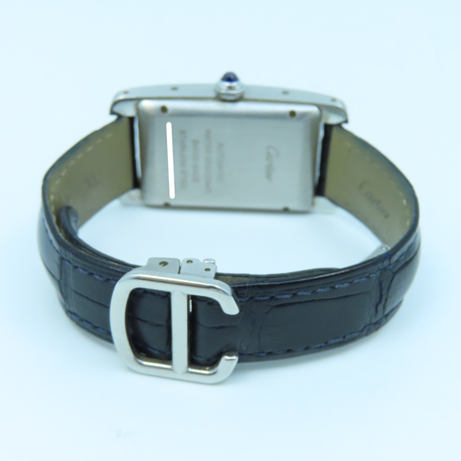 CARTIER Tank American不锈钢/皮革带手表自动机芯黑色
