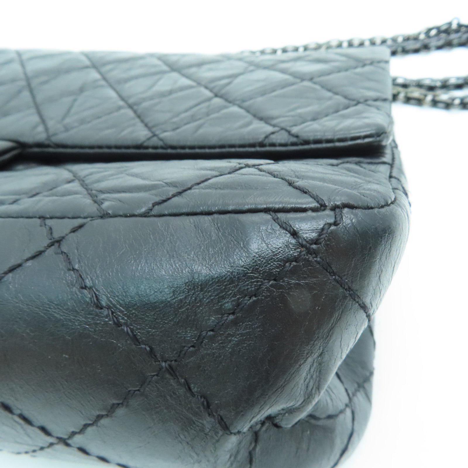 CHANEL 【激减优惠】菱格牛皮皮革2.55 Chain Shoulder黑扣肩背袋黑色