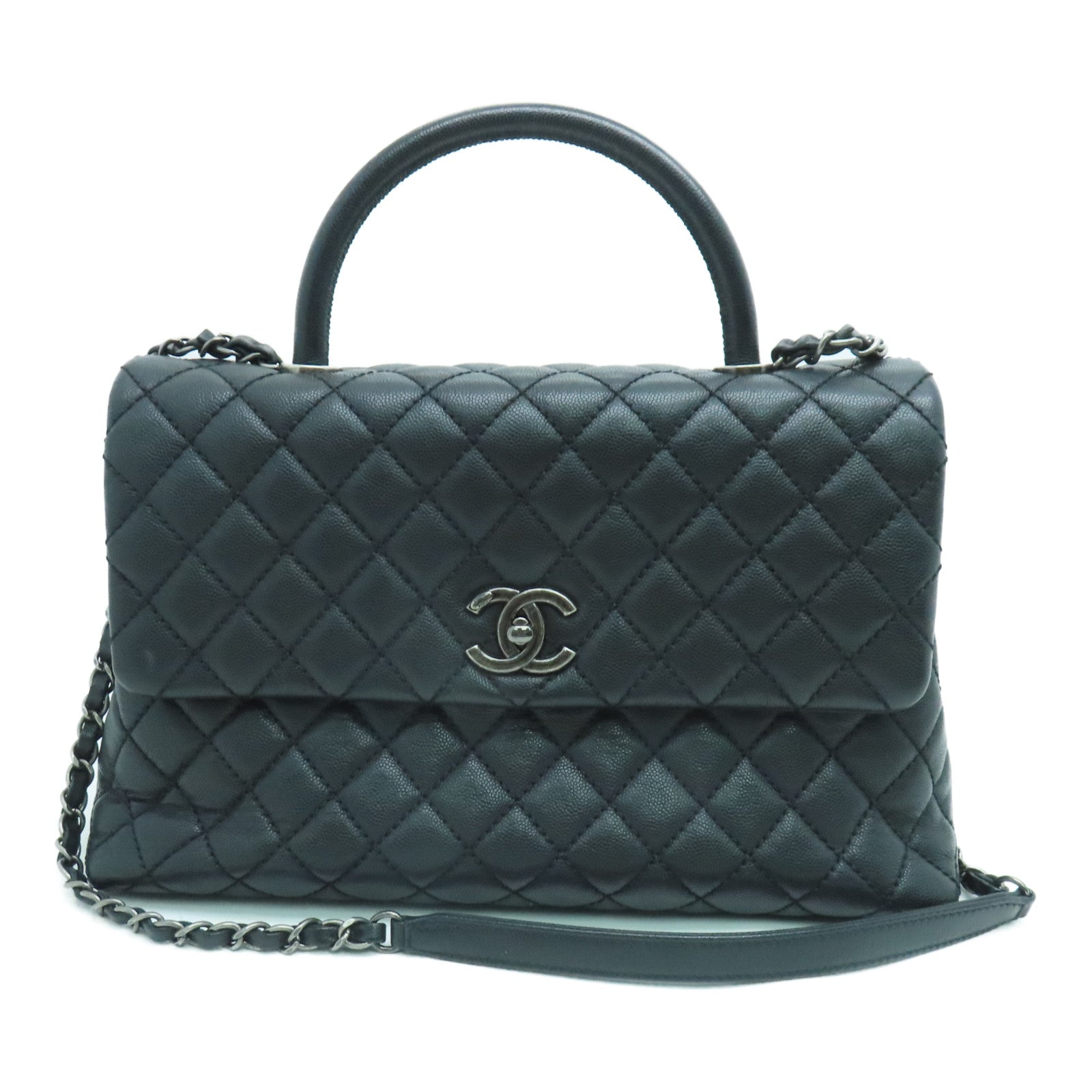 CHANEL 菱格牛皮皮革Coco Handle 2 Way Chain Shoulder链带肩背袋黑色