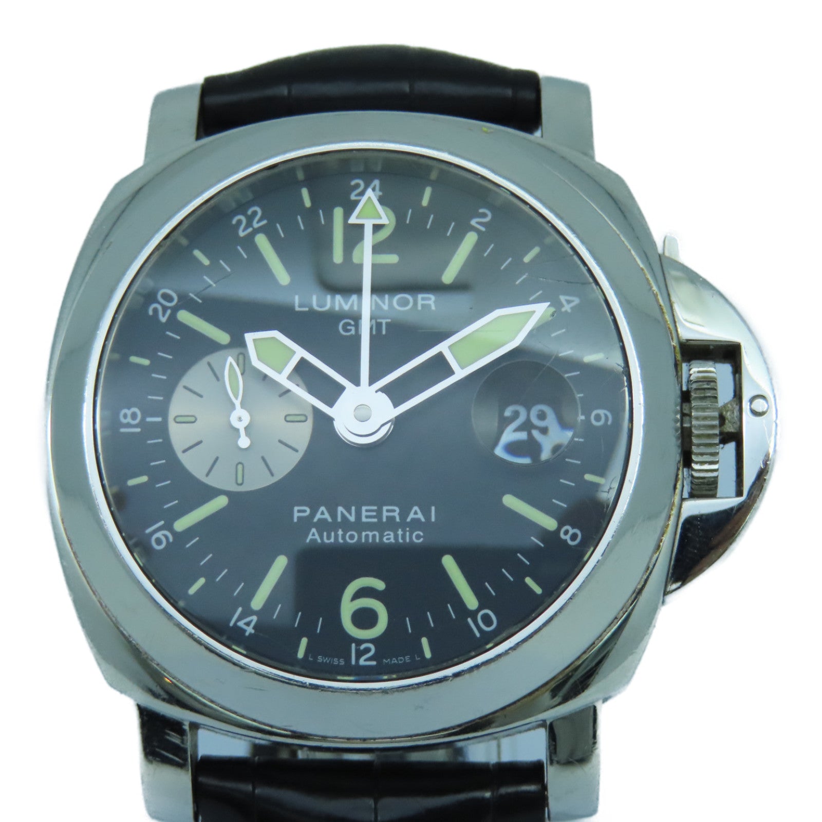 PANERAI Luminor GMT不锈钢/皮革手表自动机芯黒色